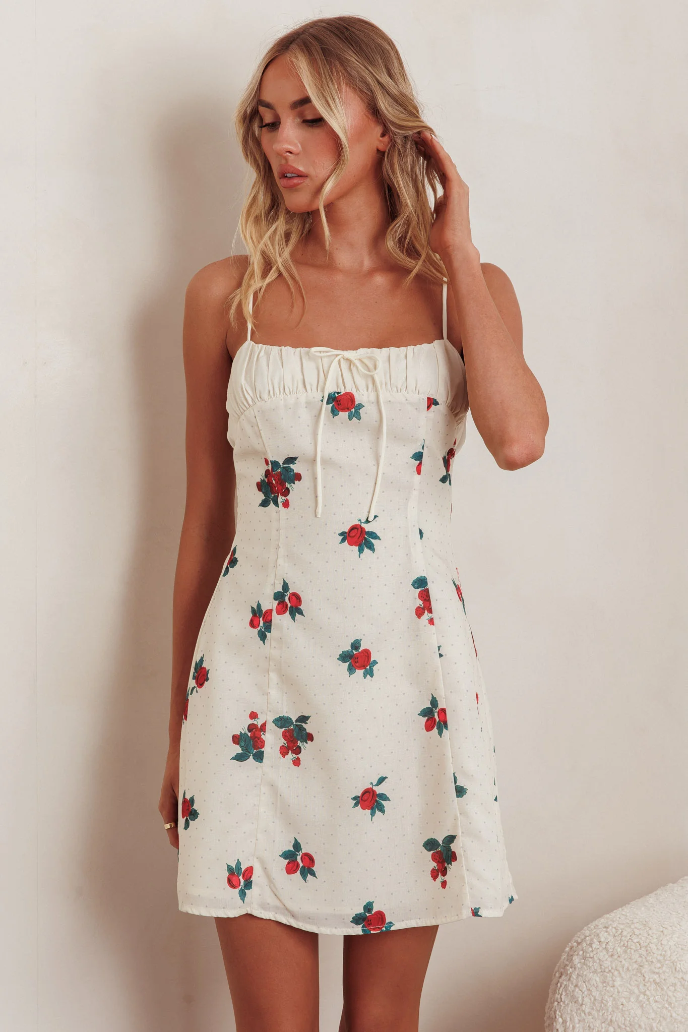 Clara Gathered Bust Mini Dress Rose Beige - Image 5