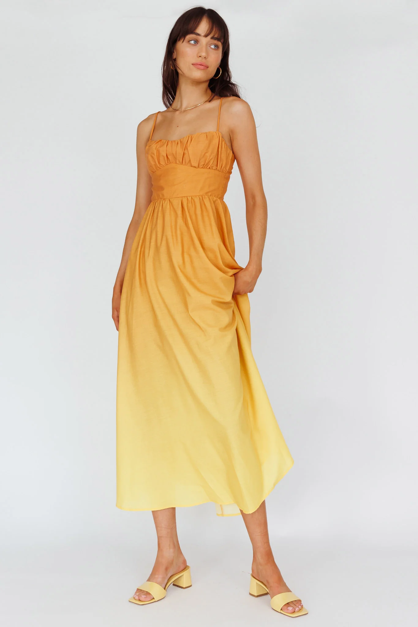 Clarabelle Gathered Bust Midi Dress Gradient Orange - Image 5