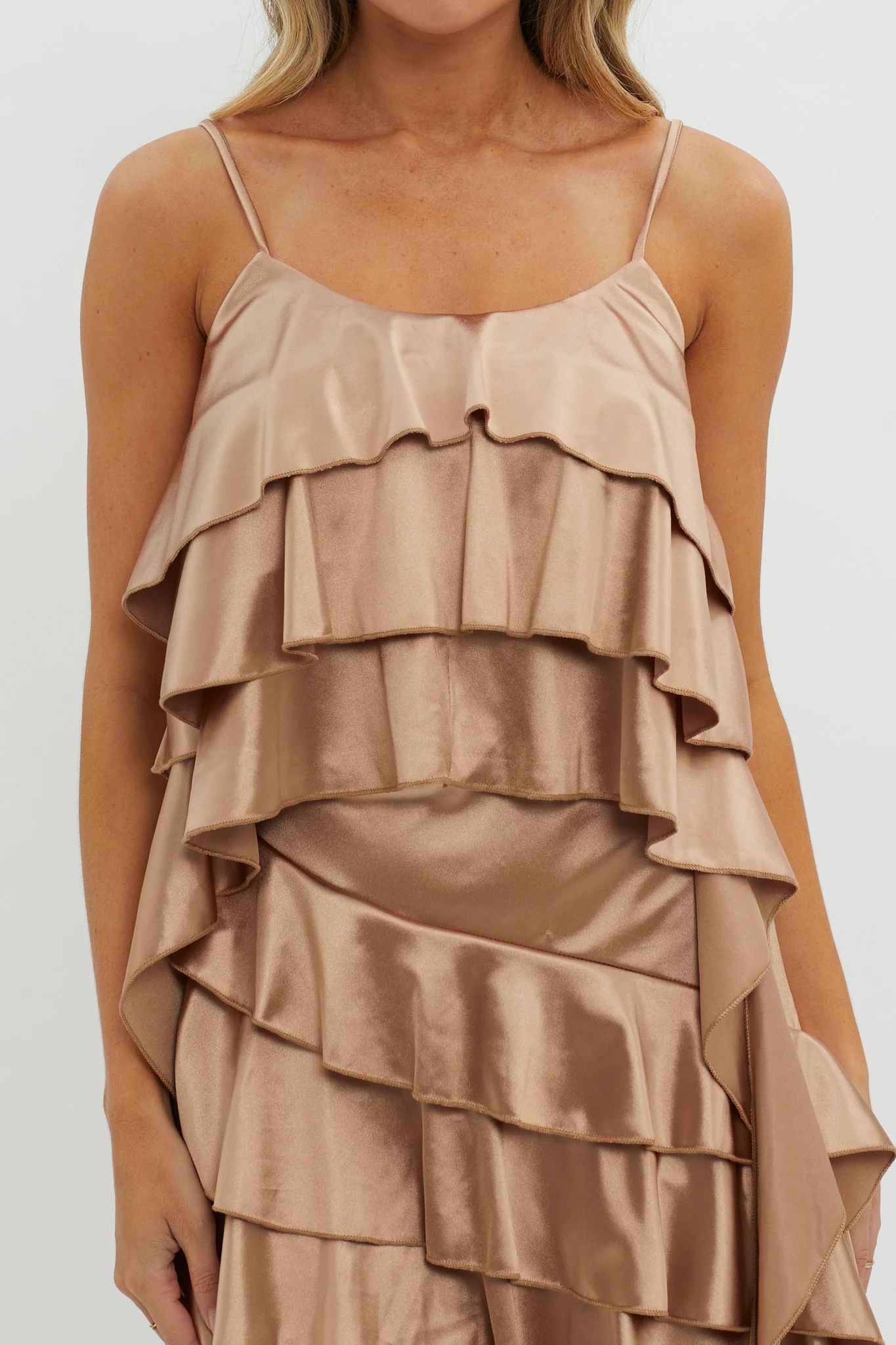 Class Act Layered Ruffle Cami Top Taupe - Image 3