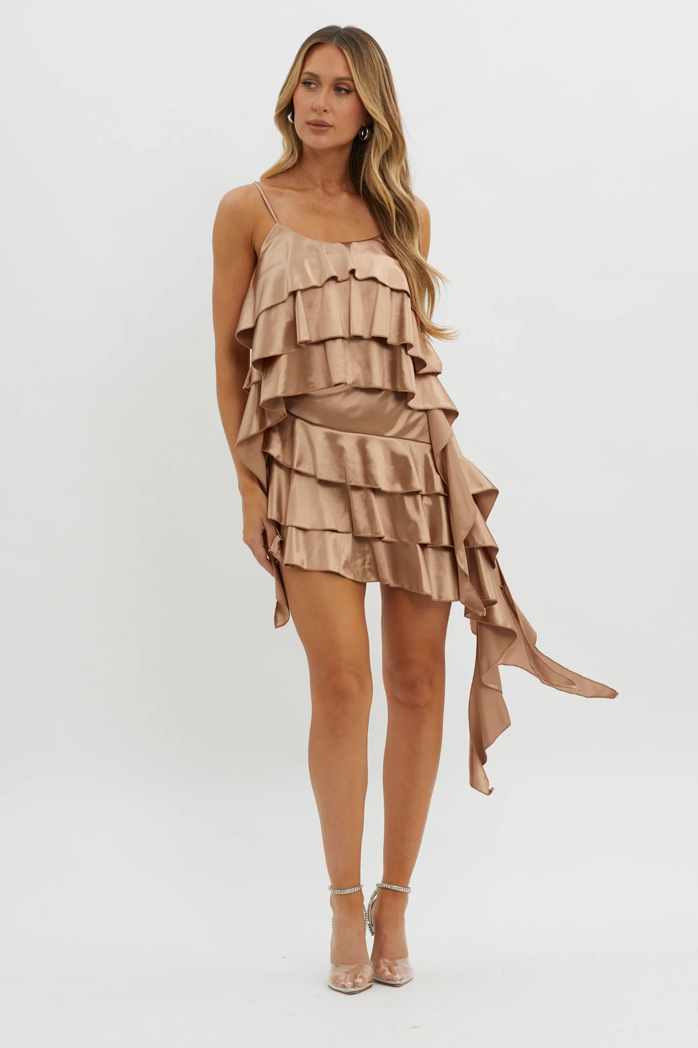 Class Act Layered Ruffle Cami Top Taupe - Image 4