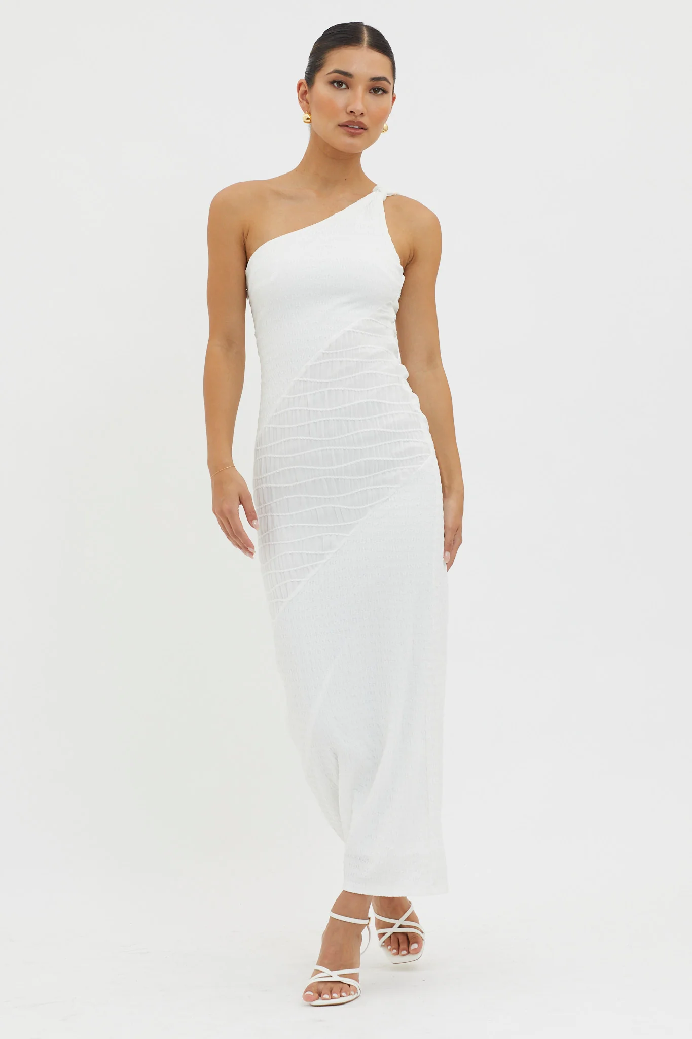 Clean Slate One-Shoulder Smocked Midi Dress White - Image 3