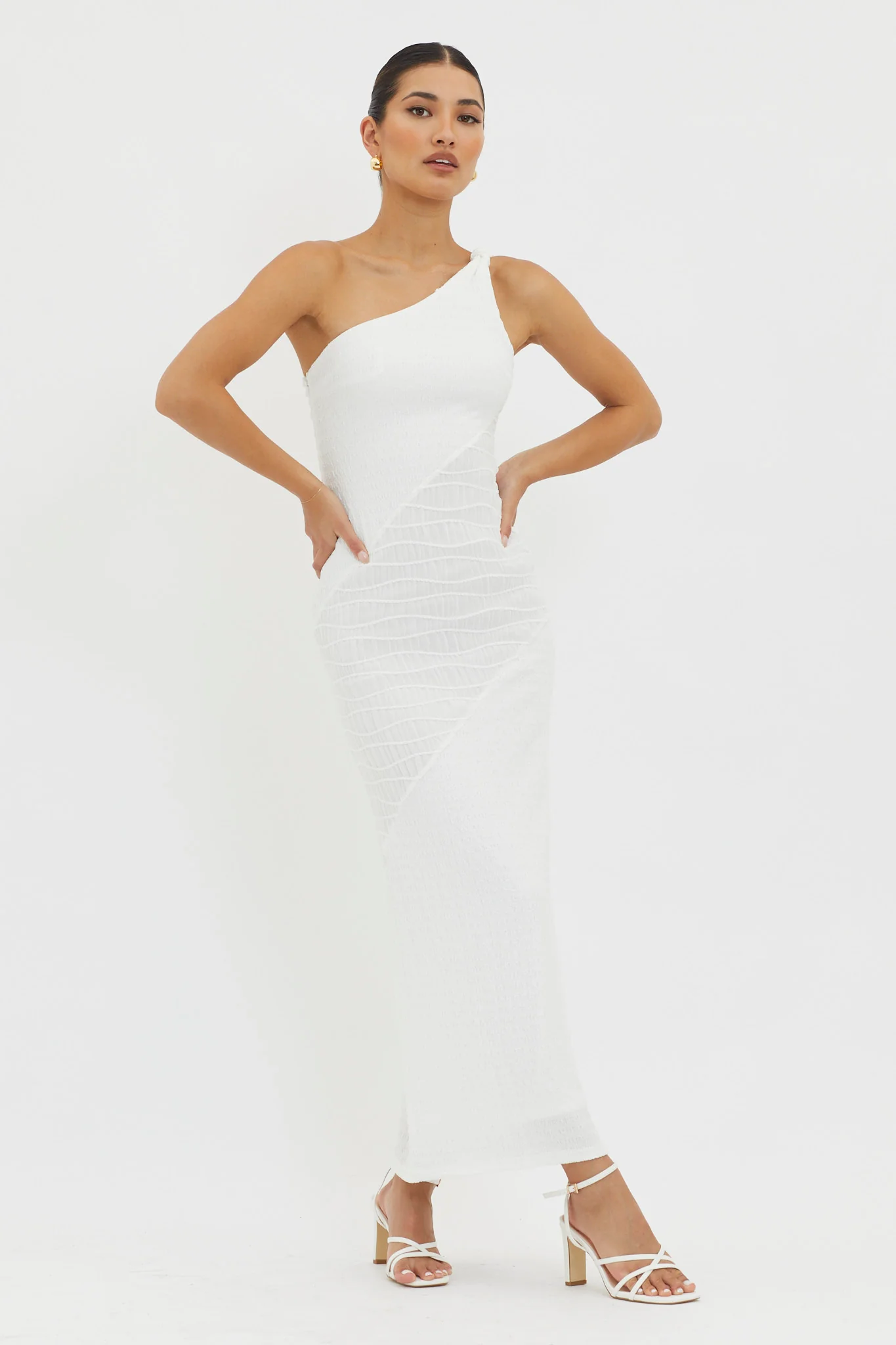 Clean Slate One-Shoulder Smocked Midi Dress White - Image 5