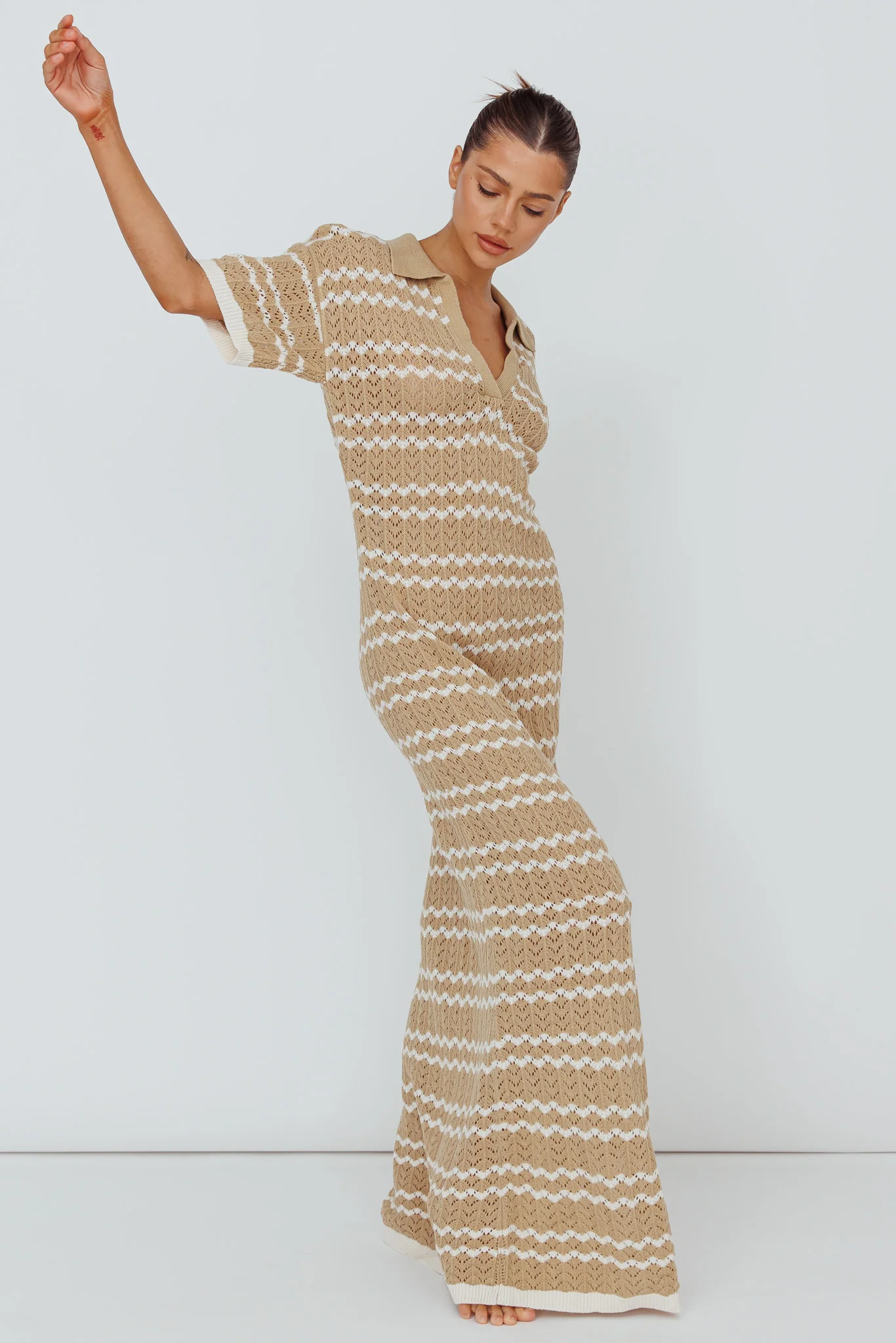 Clearwater Crochet Short Sleeve Maxi Dress Beige/White - Image 5