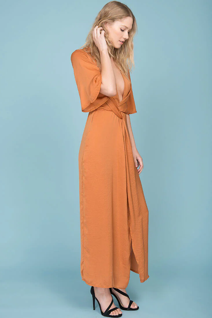 Cleo High Slit Maxi Dress Tan - Image 3