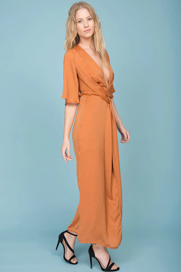 Cleo High Slit Maxi Dress Tan - Image 4
