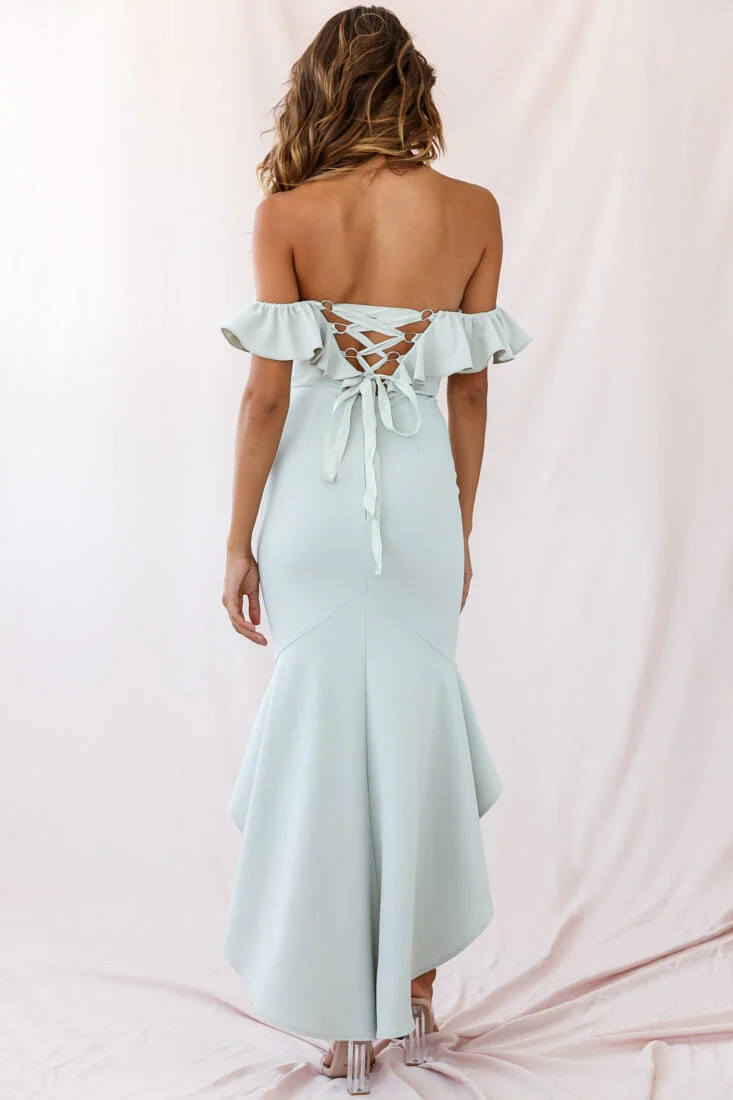Cloud 9 Bardot Neckline Corset Back Dress Sage - Image 12