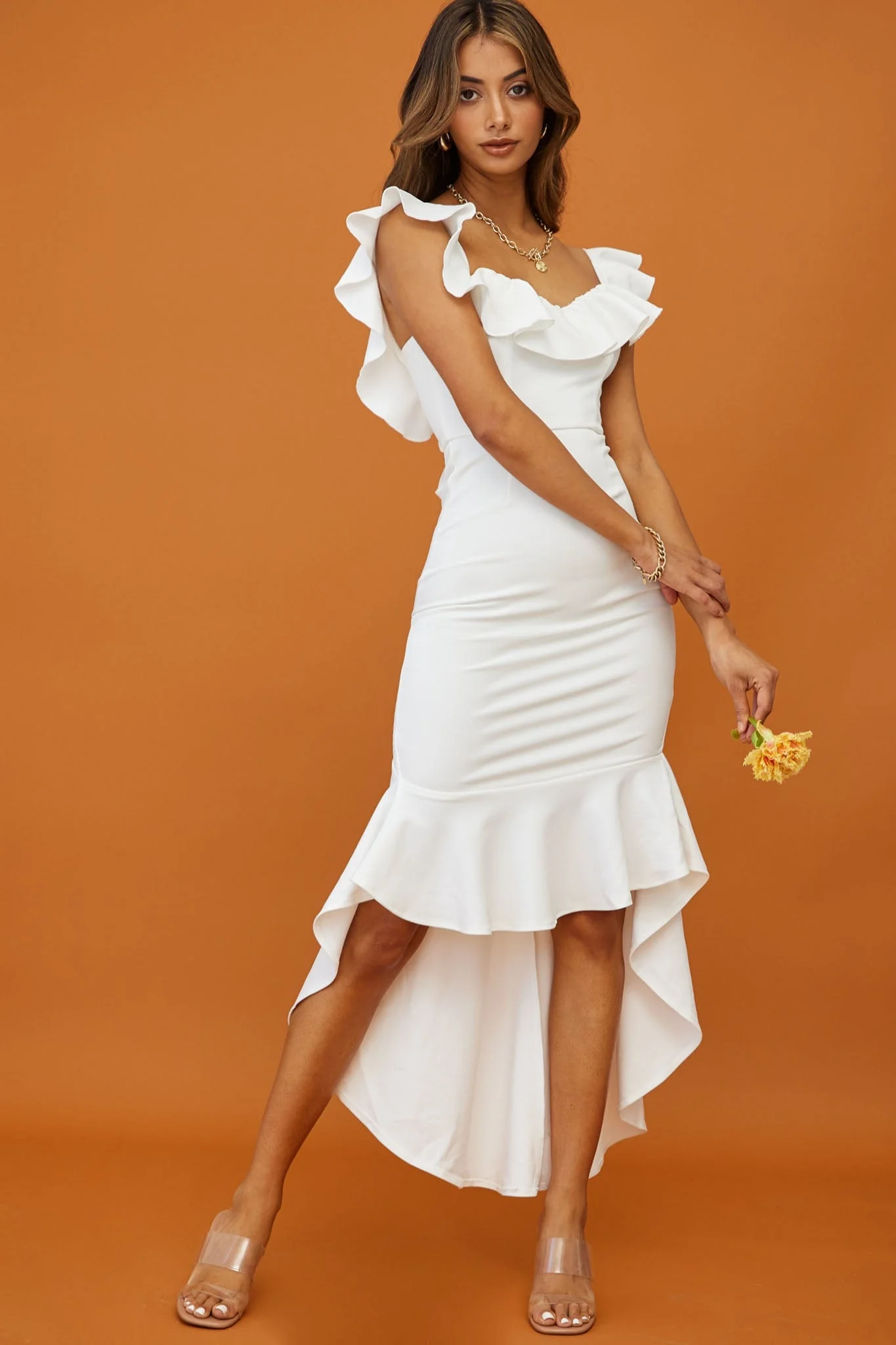 Cloud 9 Bardot Neckline Corset Back Dress White - Image 11
