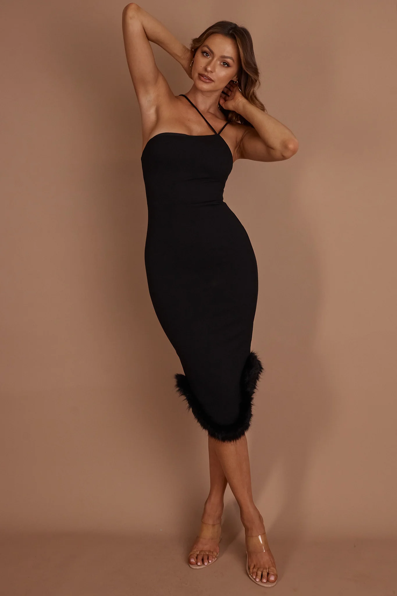 Cloudland Fur Hem Midi Dress Black - Image 4