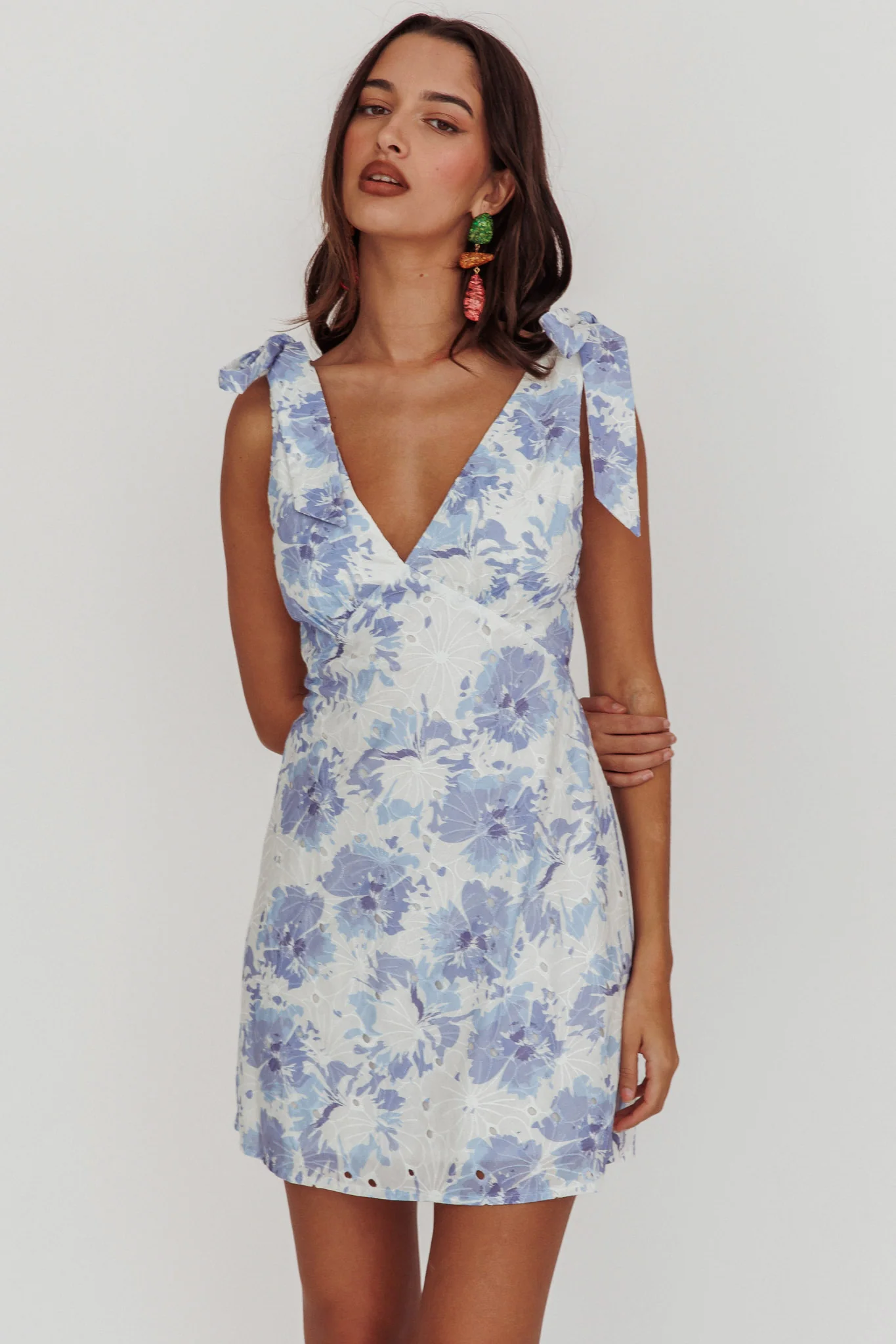 Mykonos Morning Shoulder Mini Dress Blue - Image 6