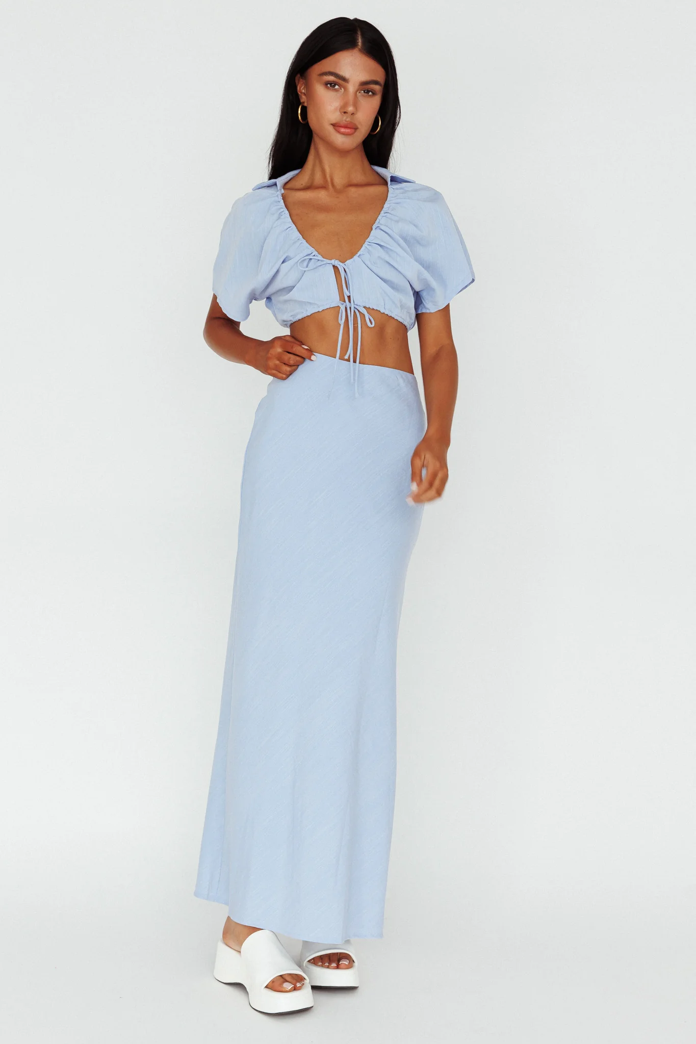 Coast To Coast Tied Crop Top Blue - Image 3