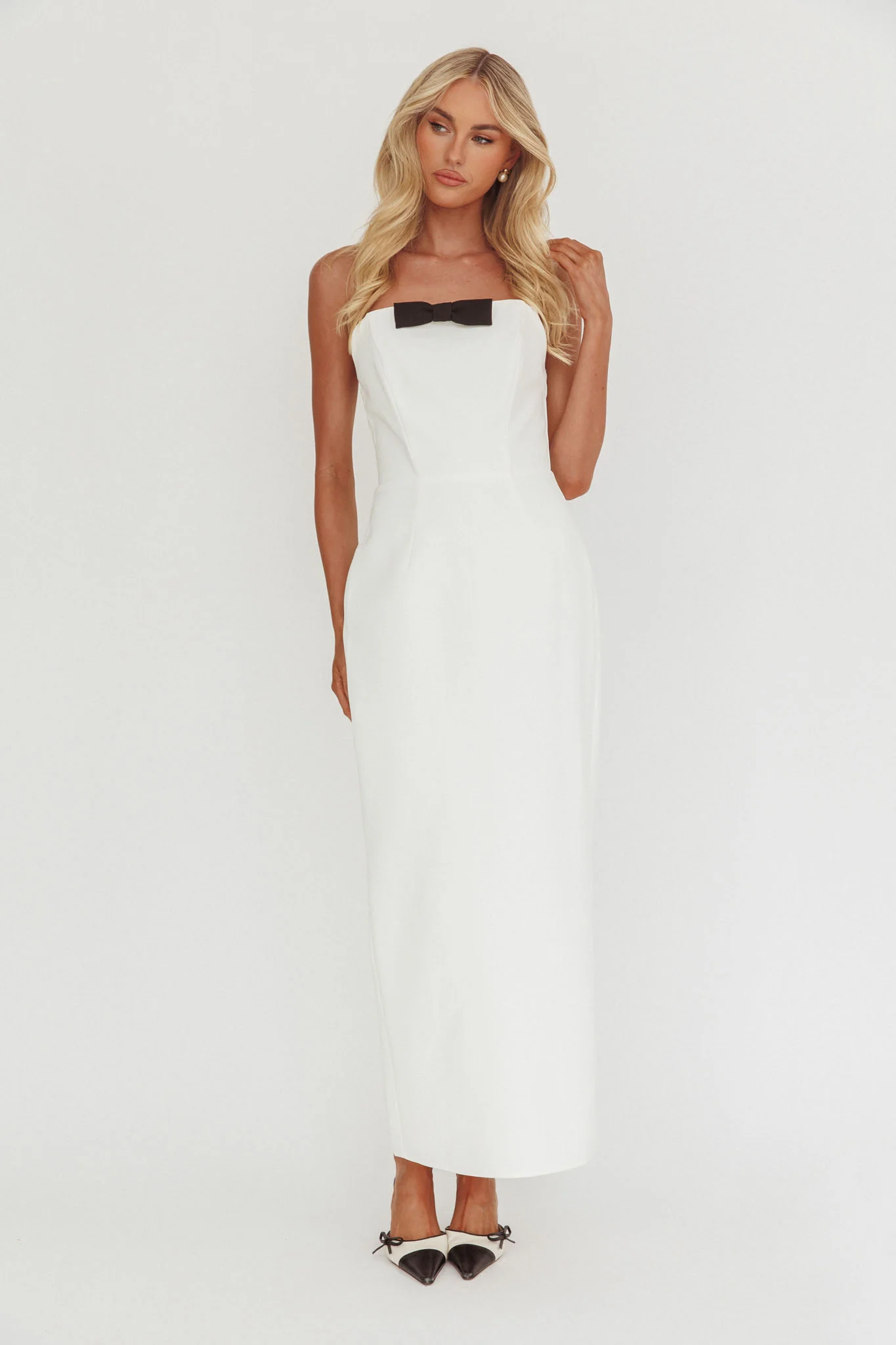 Cocktail Party Strapless Bow Bust Maxi Dress White - Image 4