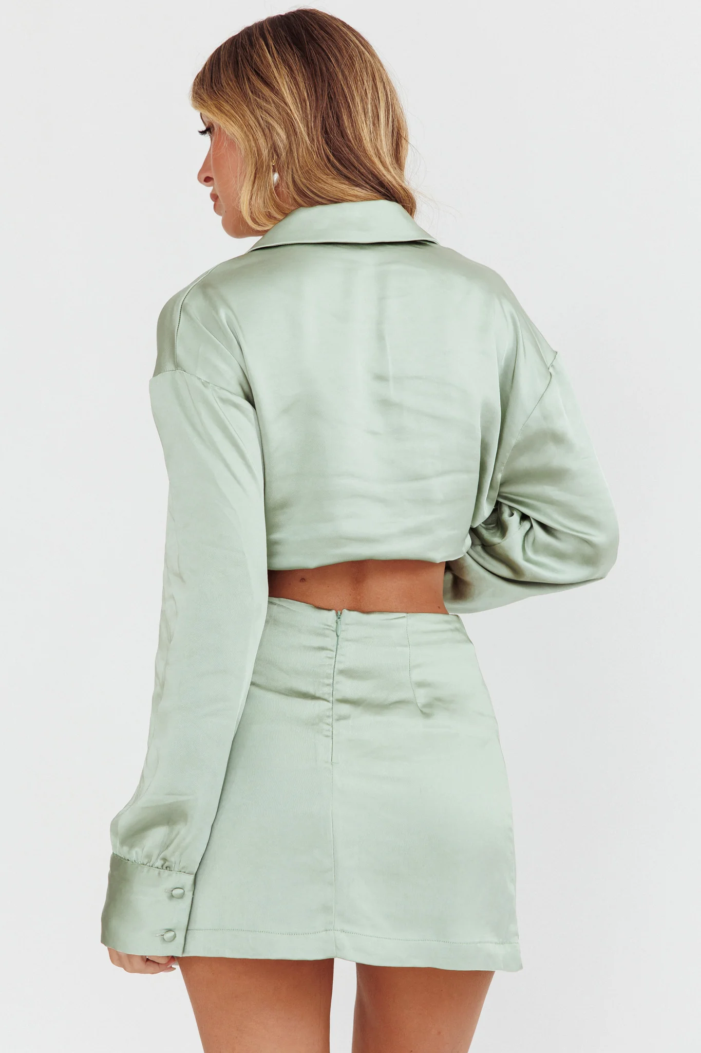Coco Satin Mini Skirt Sage - Image 2