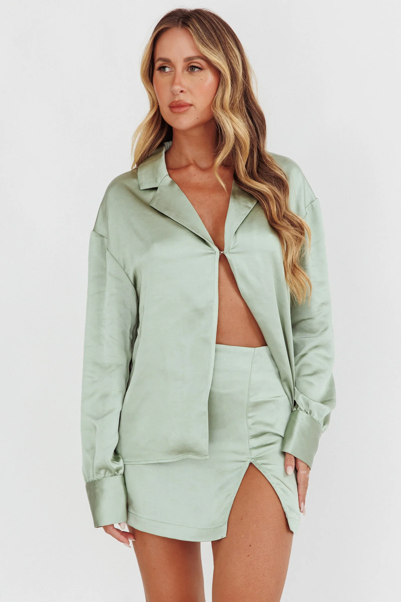 Coco Satin Mini Skirt Sage - Image 5