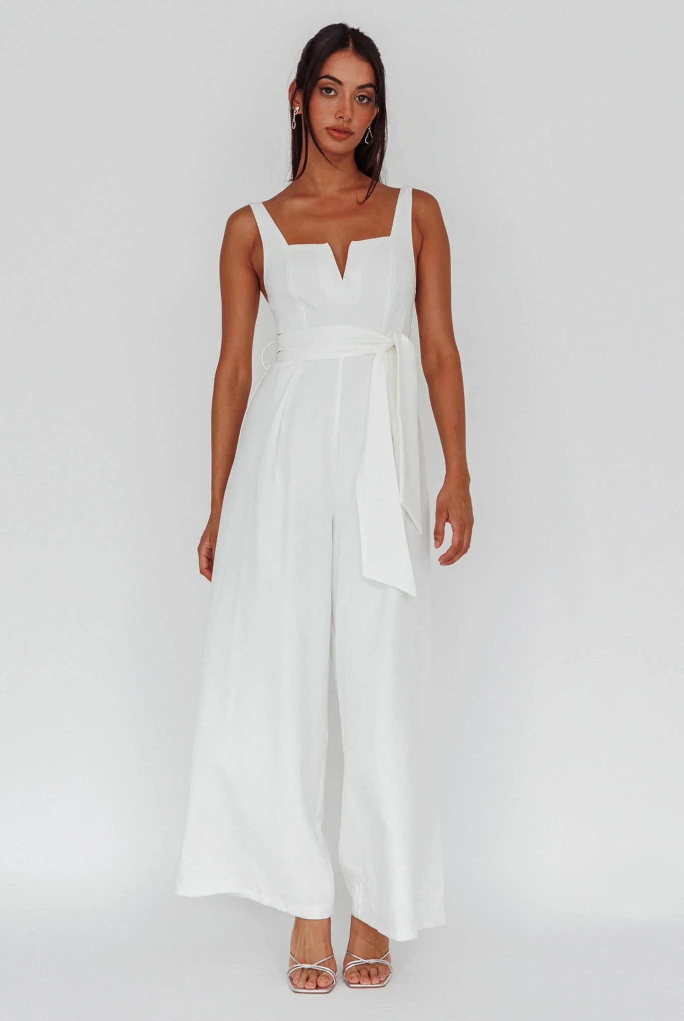 Colleen Waist Tie Jumpsuit White - Image 3
