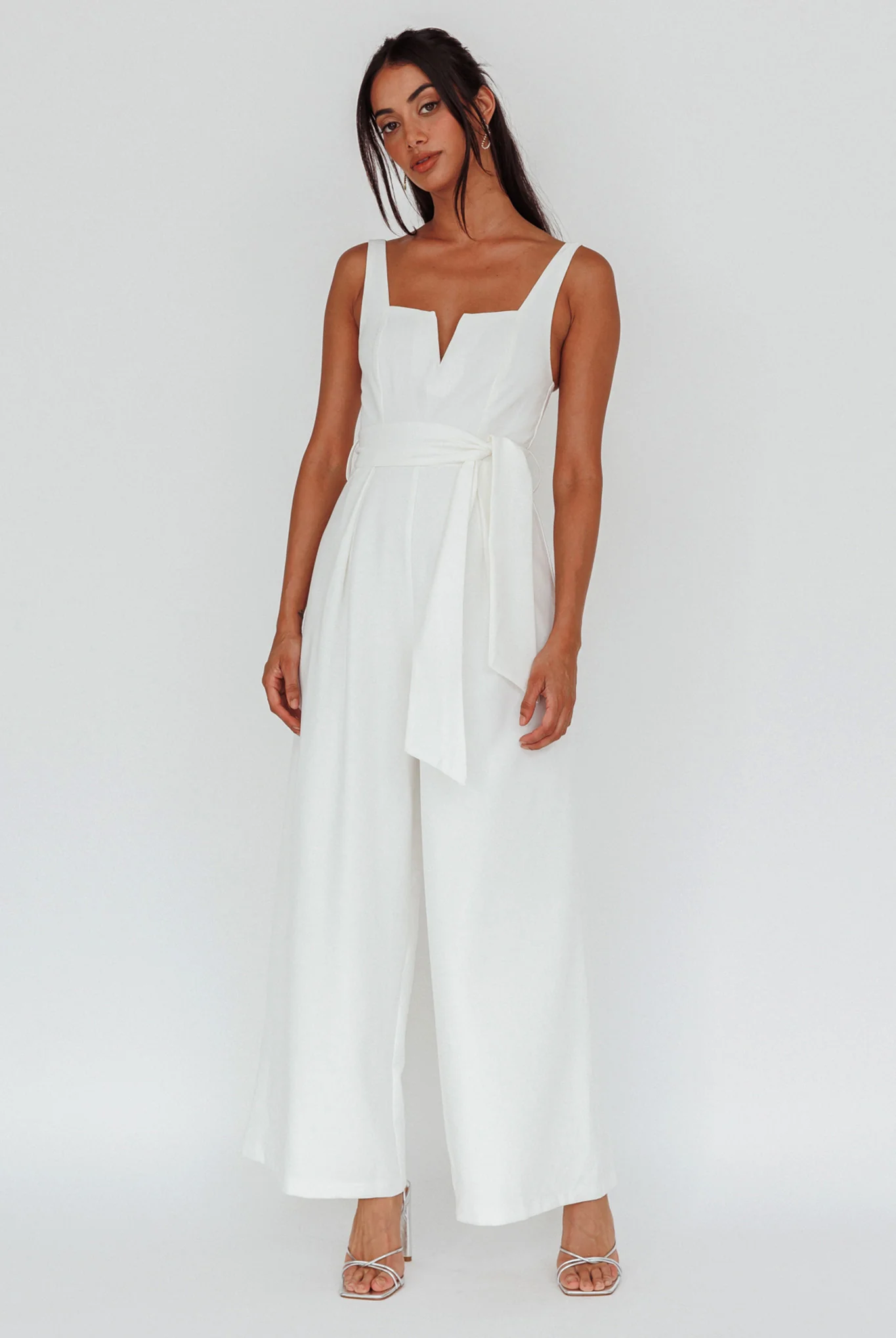 Colleen Waist Tie Jumpsuit White - Image 5
