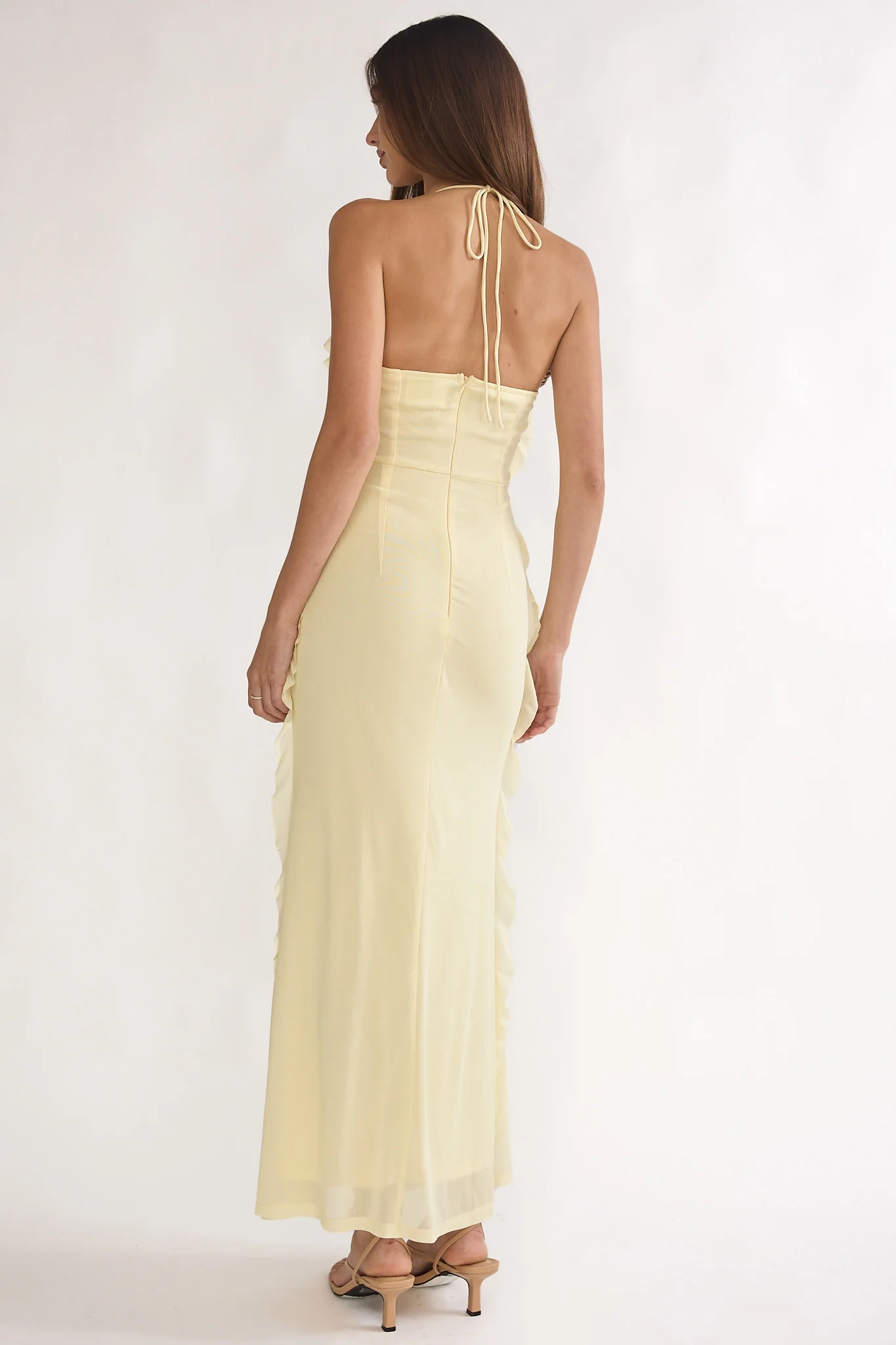 Collins Halter Ruffle Trim Maxi Dress Butter - Image 2