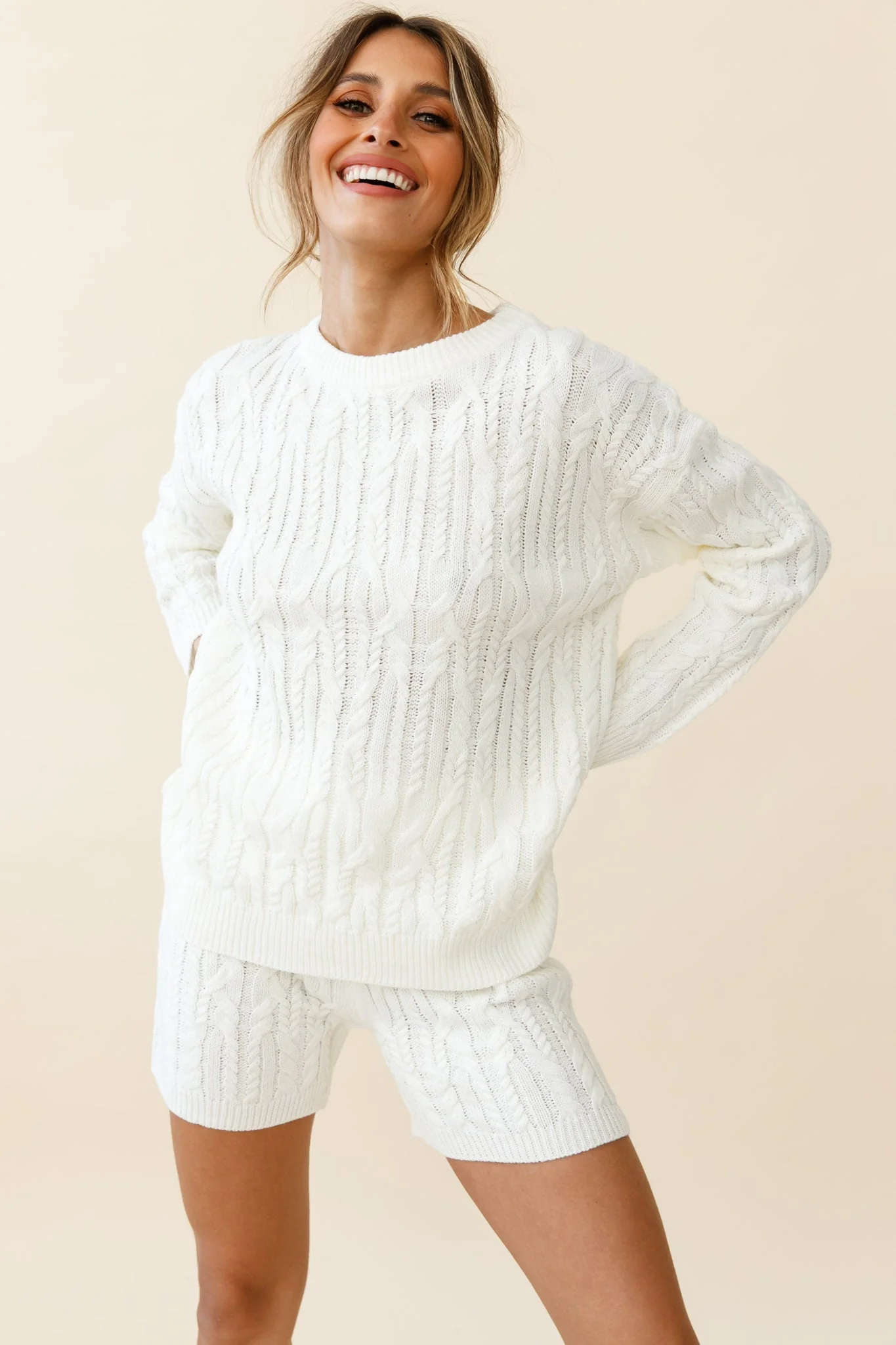 Colorado Cable Knit Shorts Cream - Image 3