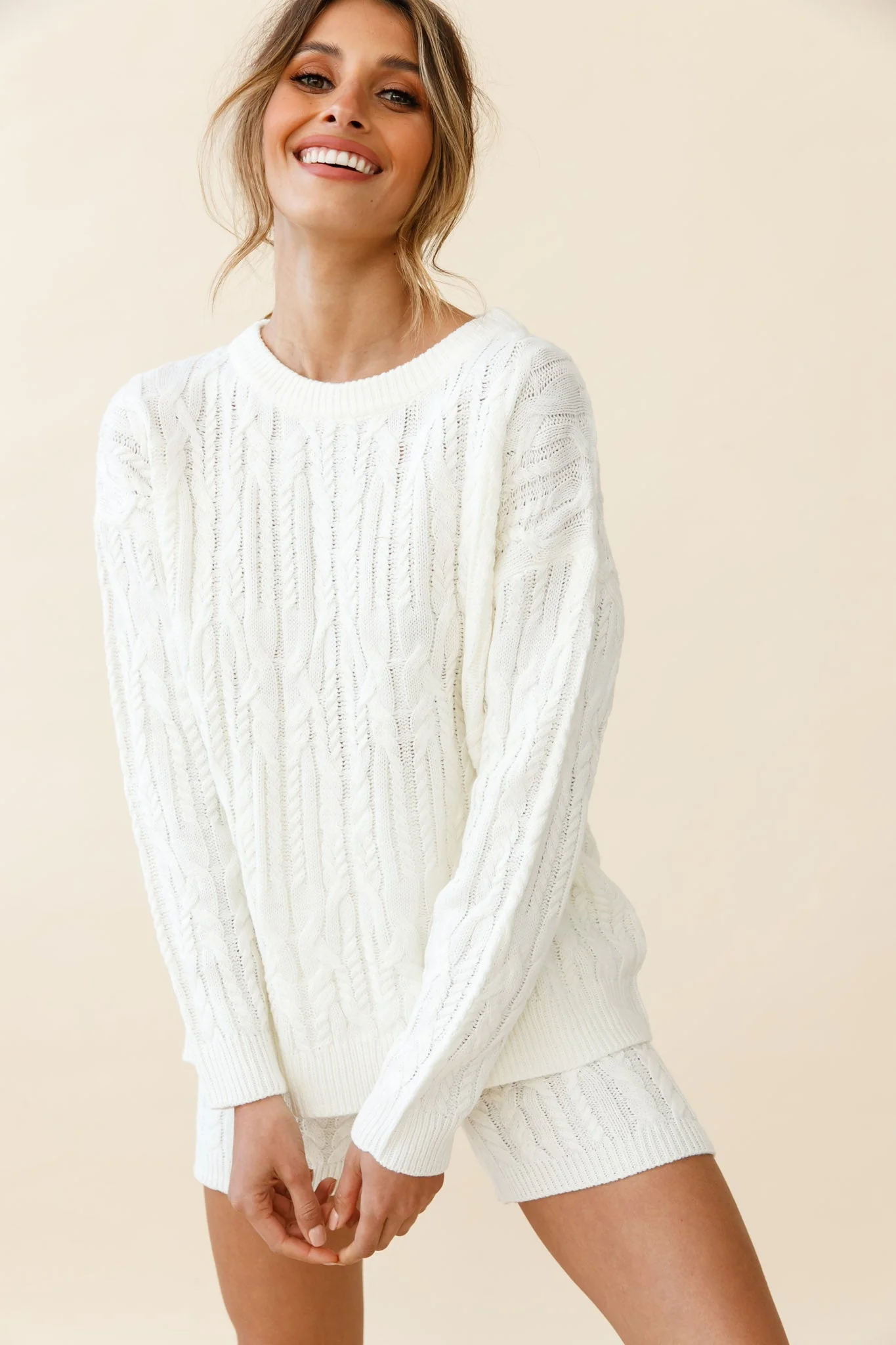 Colorado Cable Knit Shorts Cream - Image 4