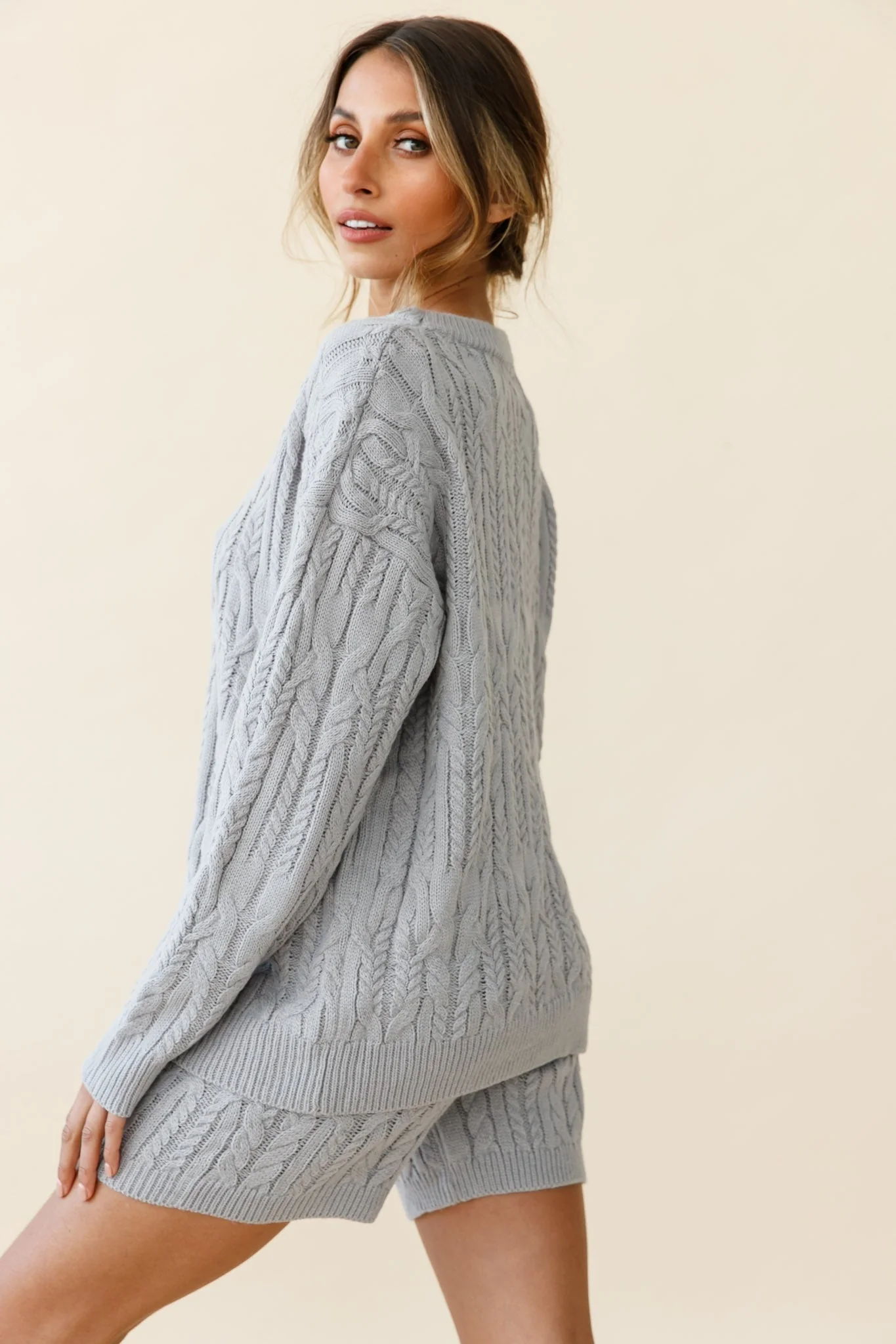 Colorado Cable Knit Shorts Grey - Image 3