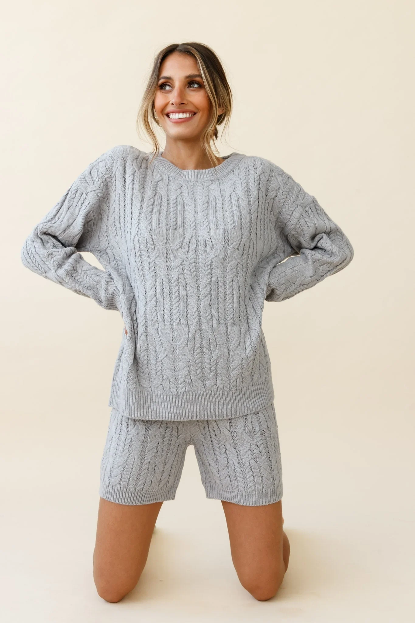 Colorado Cable Knit Shorts Grey - Image 5