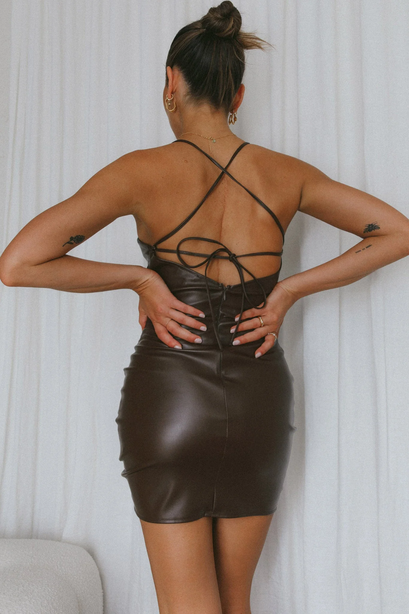 Come At Me Faux Leather Mini Dress Brown - Image 2