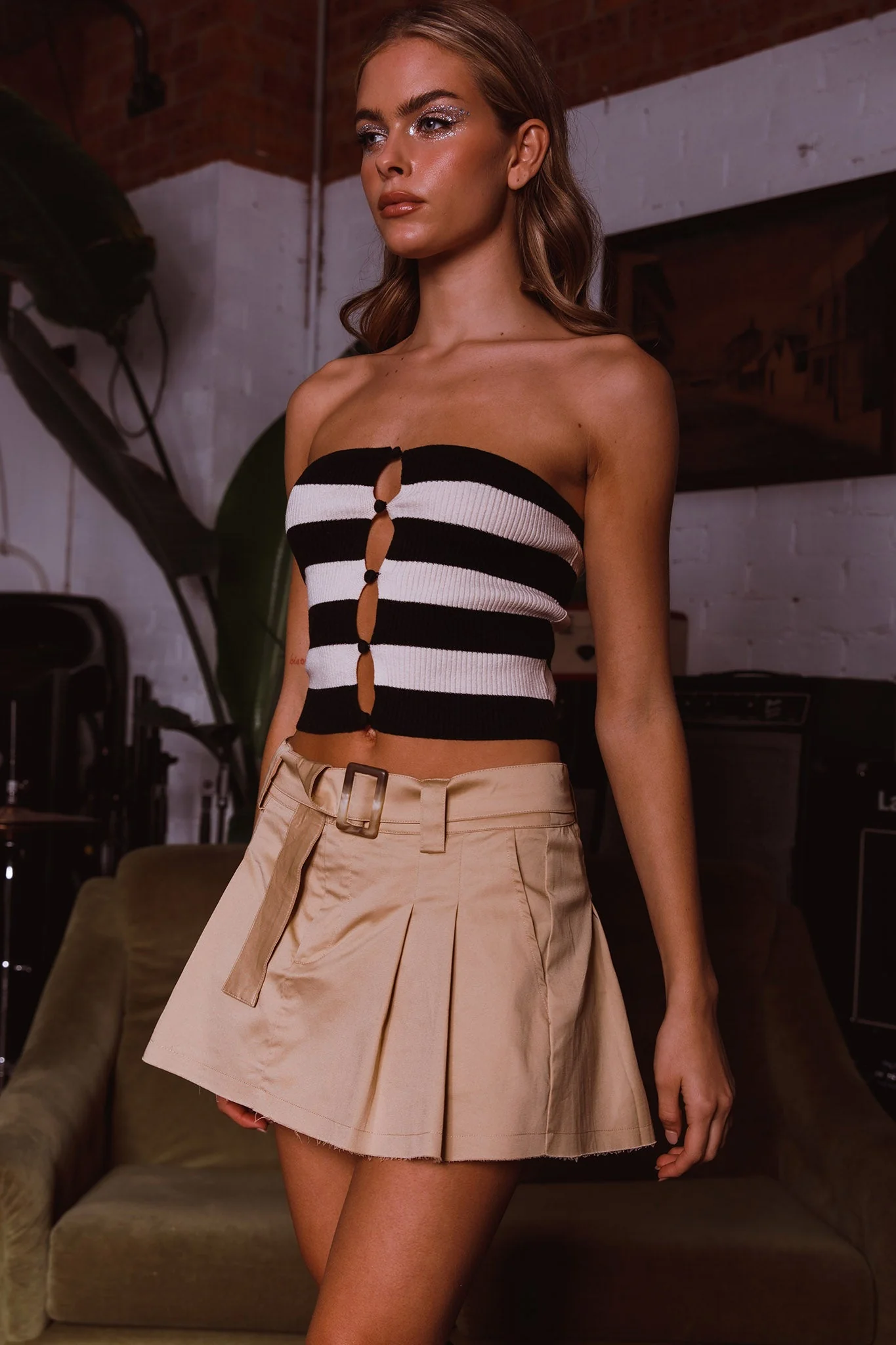 Coming Through Knit Tube Top Stripe Black - Image 6