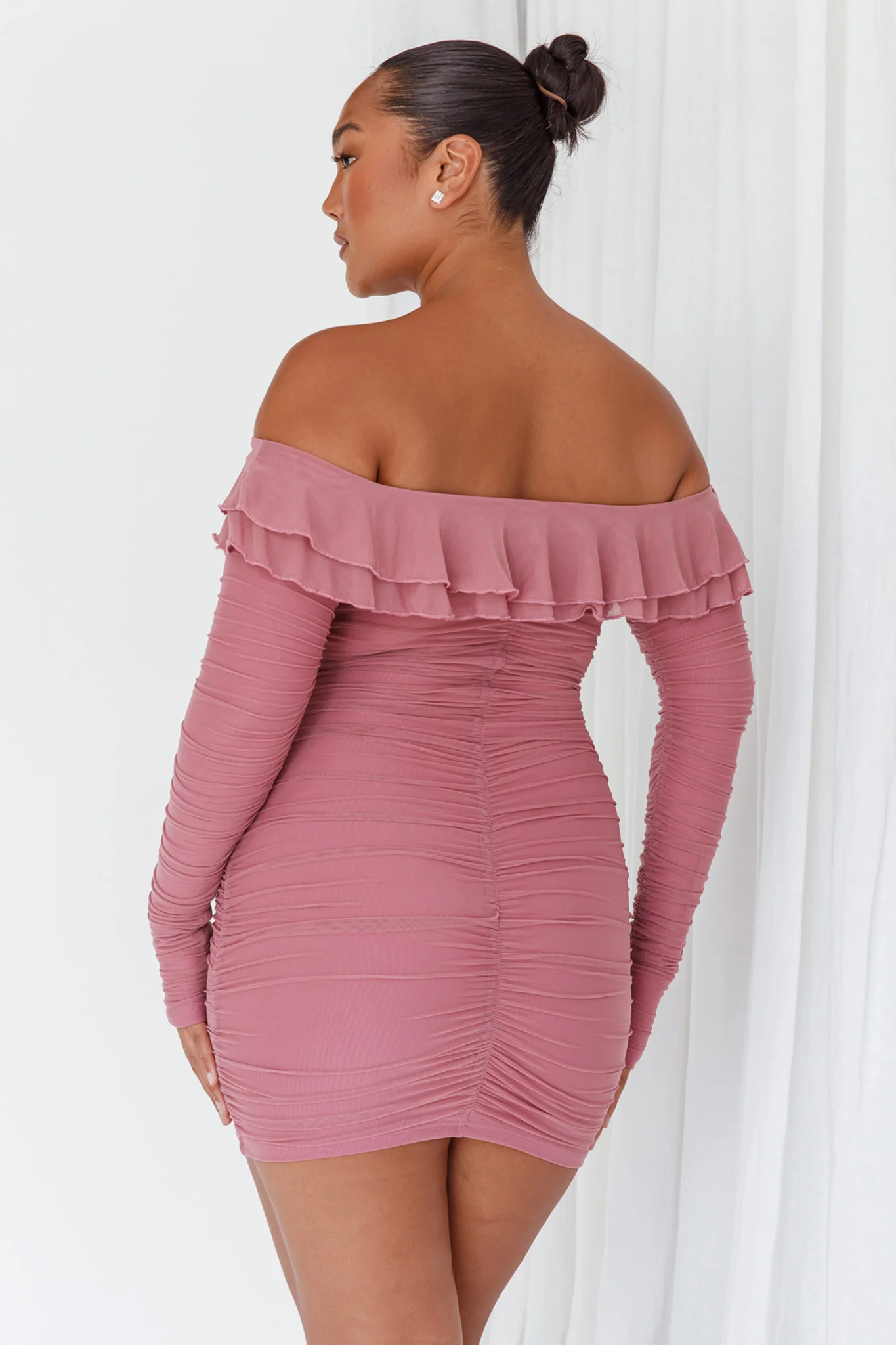 Confession Off-Shoulder Long Sleeve Mini Dress Mauve - Image 2