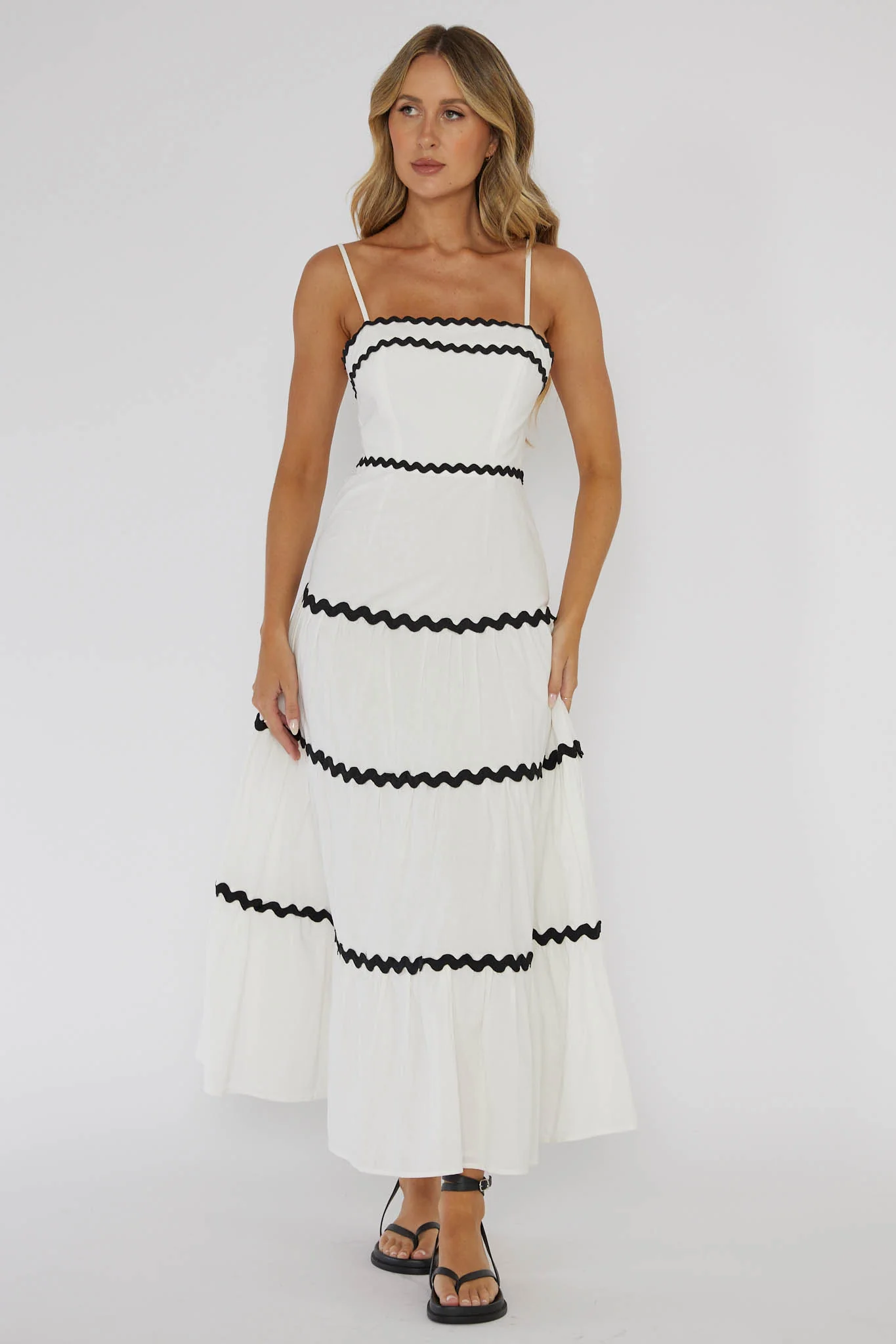 Confidante Ric Rac Trim Maxi Dress White - Image 5