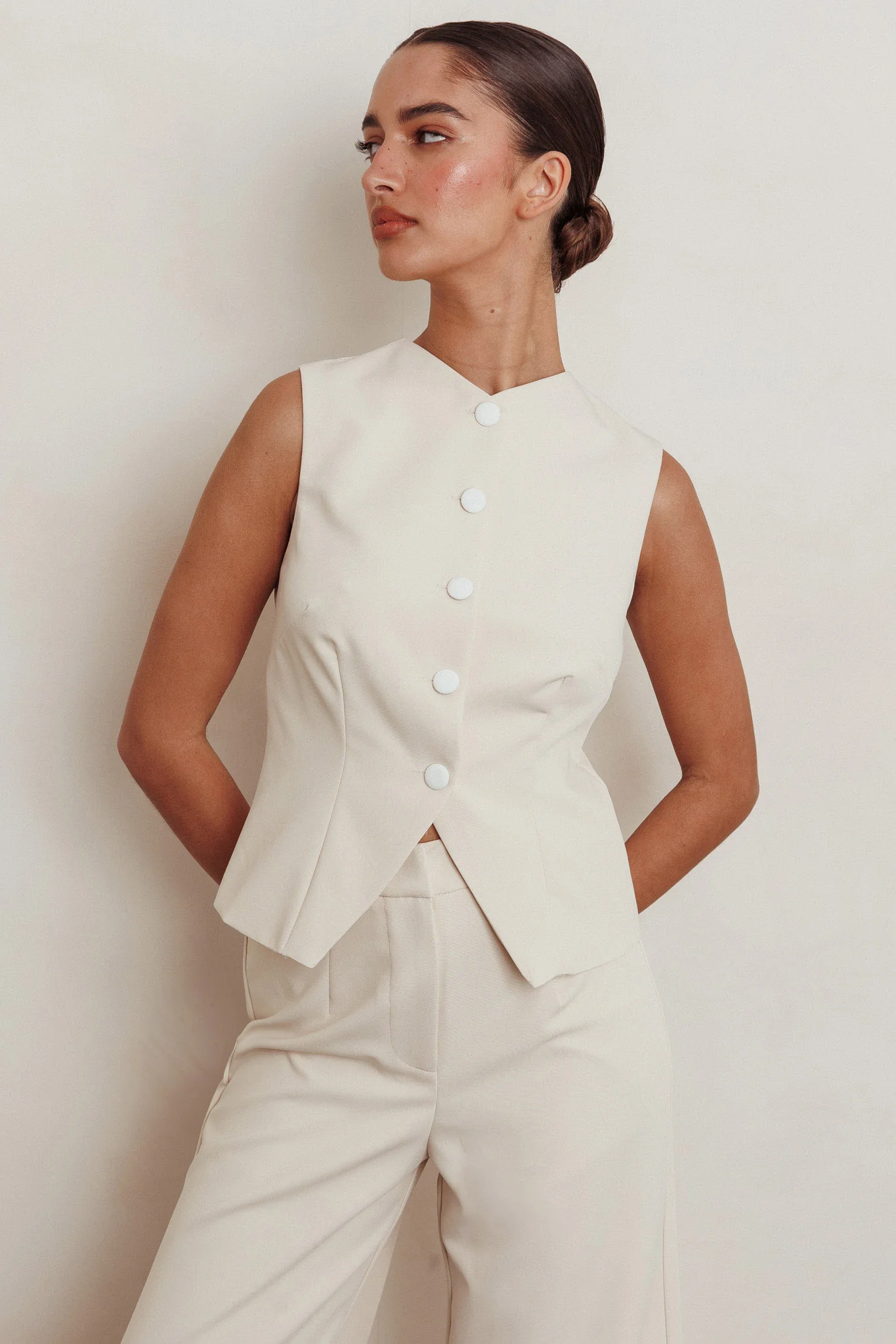 Consideration Sleeveless Vest Top Beige - Image 2