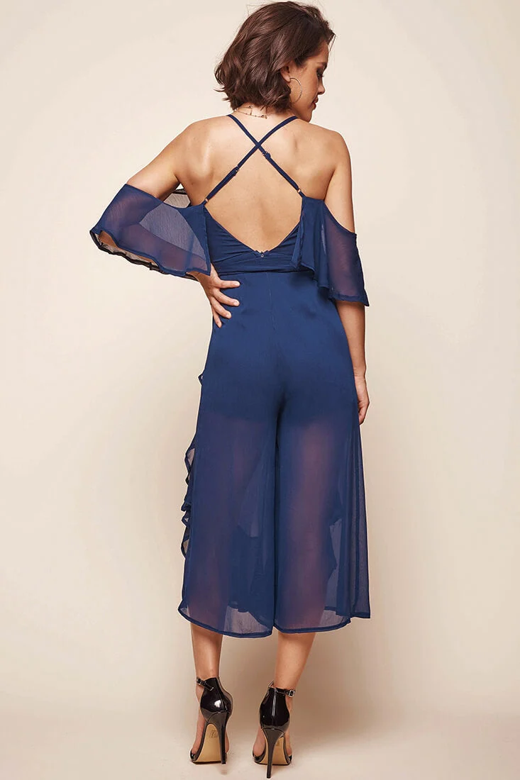 Constance Midi Ruffle Jumpsuit Navy - Image 5