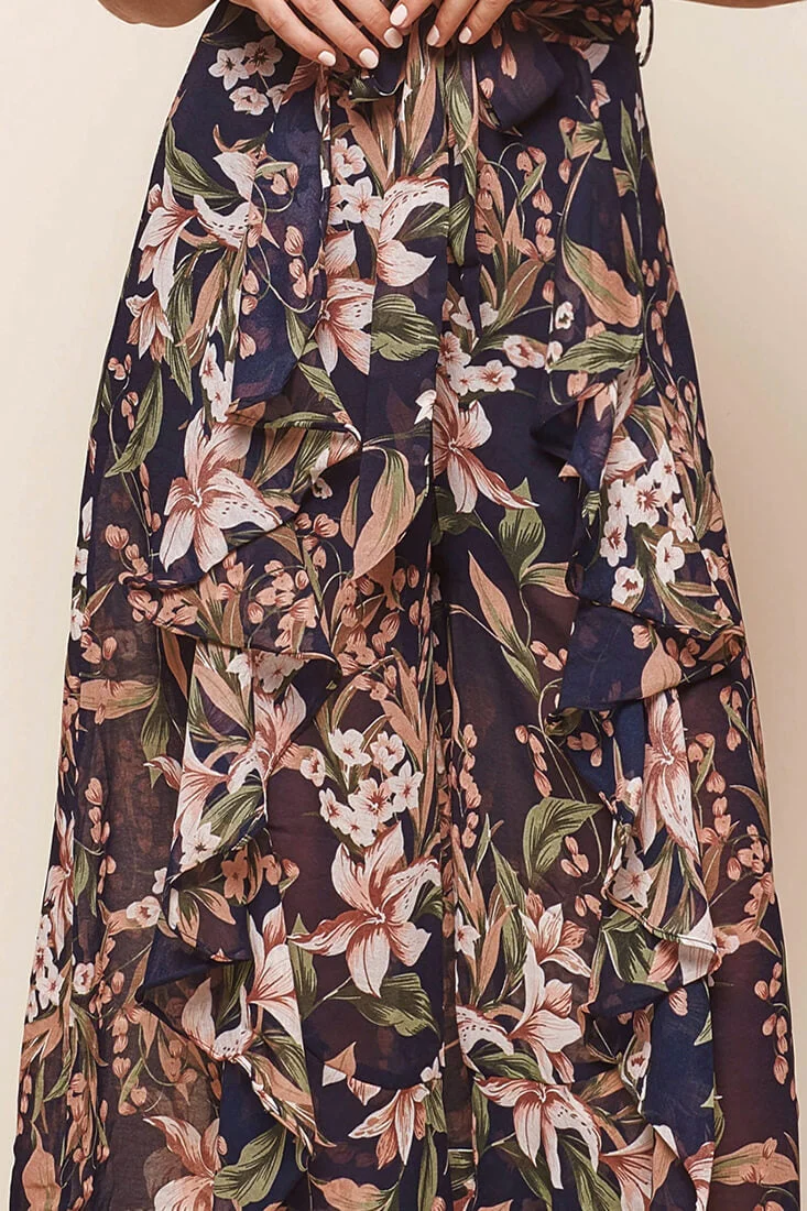 Constance Wide Leg Ruffle Pants Navy Print - Image 6