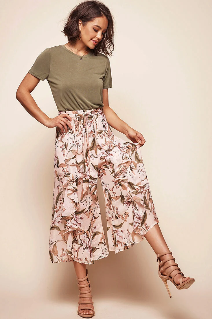 Constance Wide Leg Ruffle Pants Nude Print - Image 2