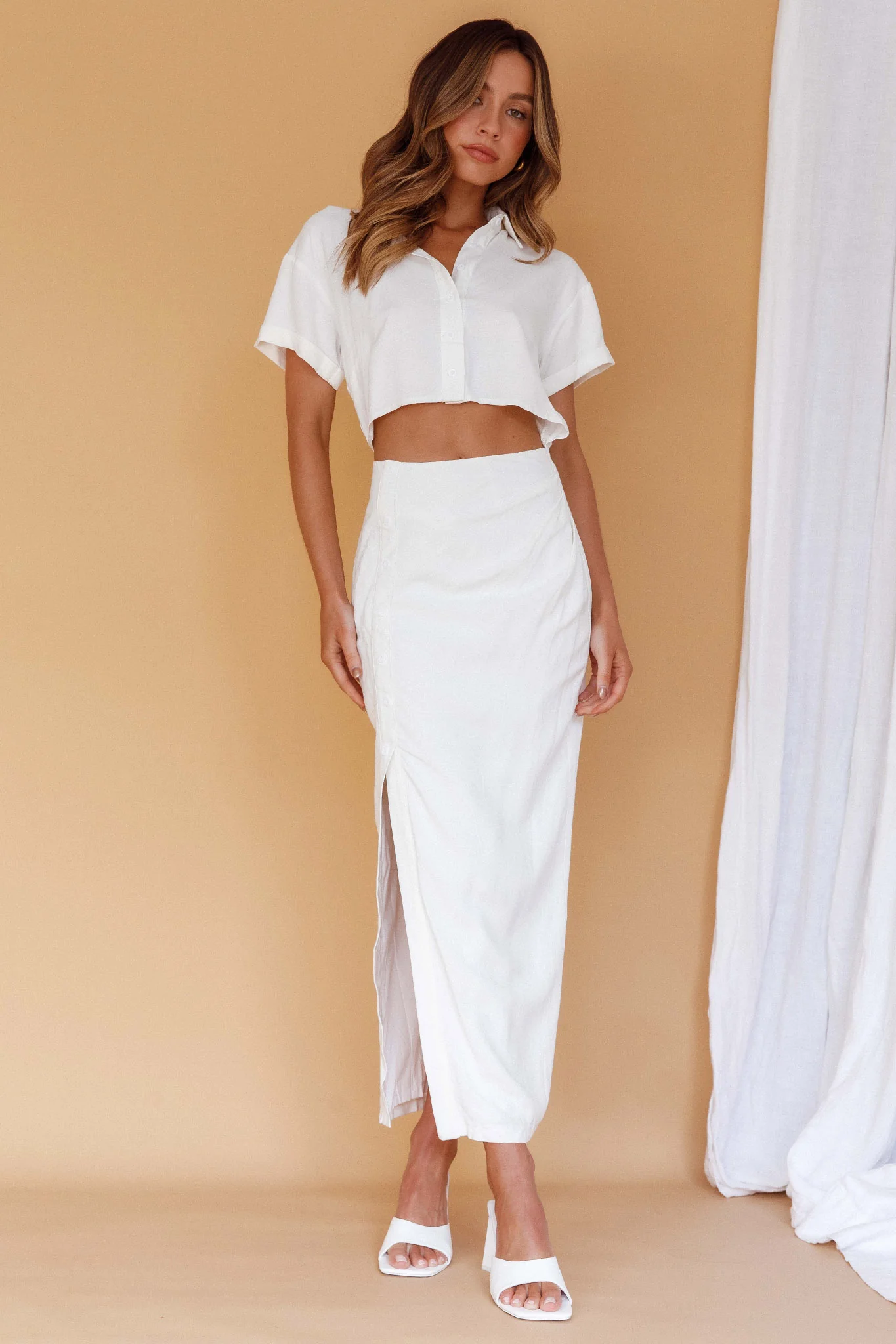 Cool It Cut-Out Waist Button Midi Dress Bone - Image 6