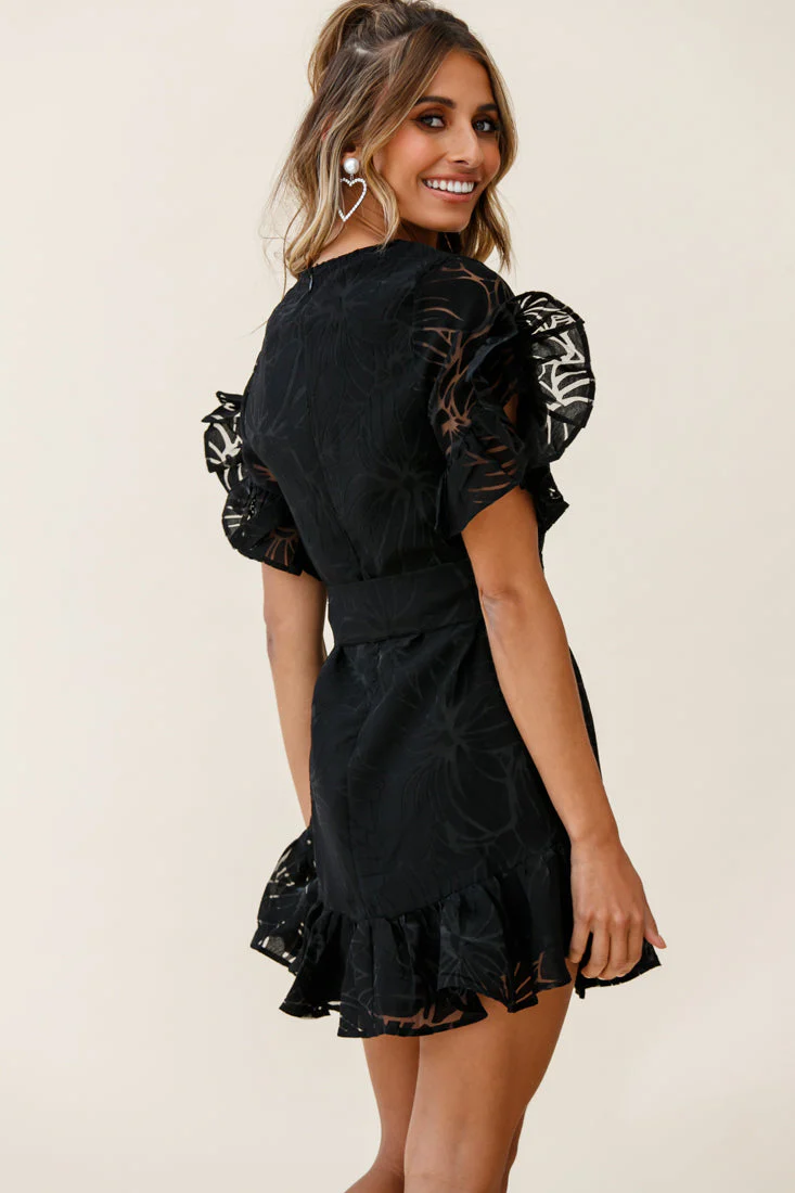 Coolum Ruffle Sleeve Dress Black - Image 3