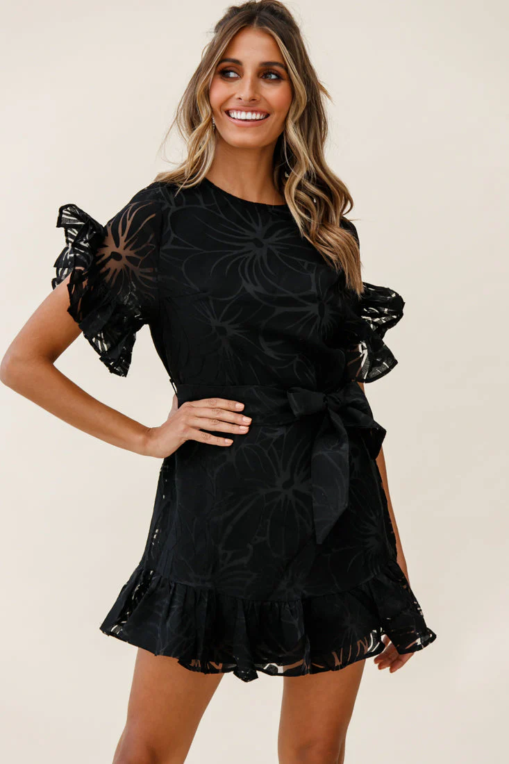 Coolum Ruffle Sleeve Dress Black - Image 5
