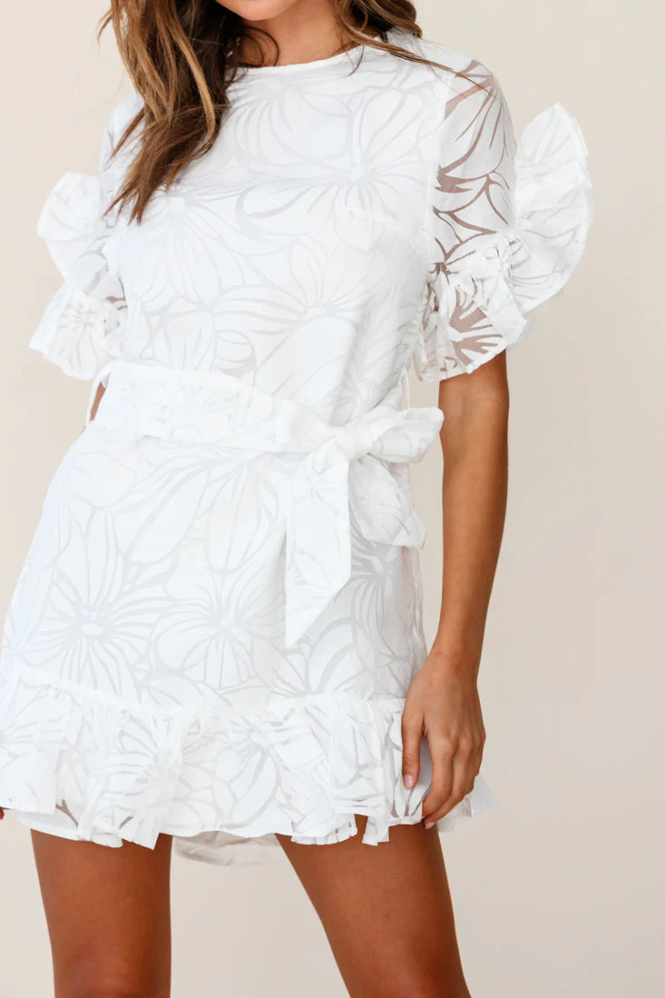 Coolum Ruffle Sleeve Dress White - Image 4