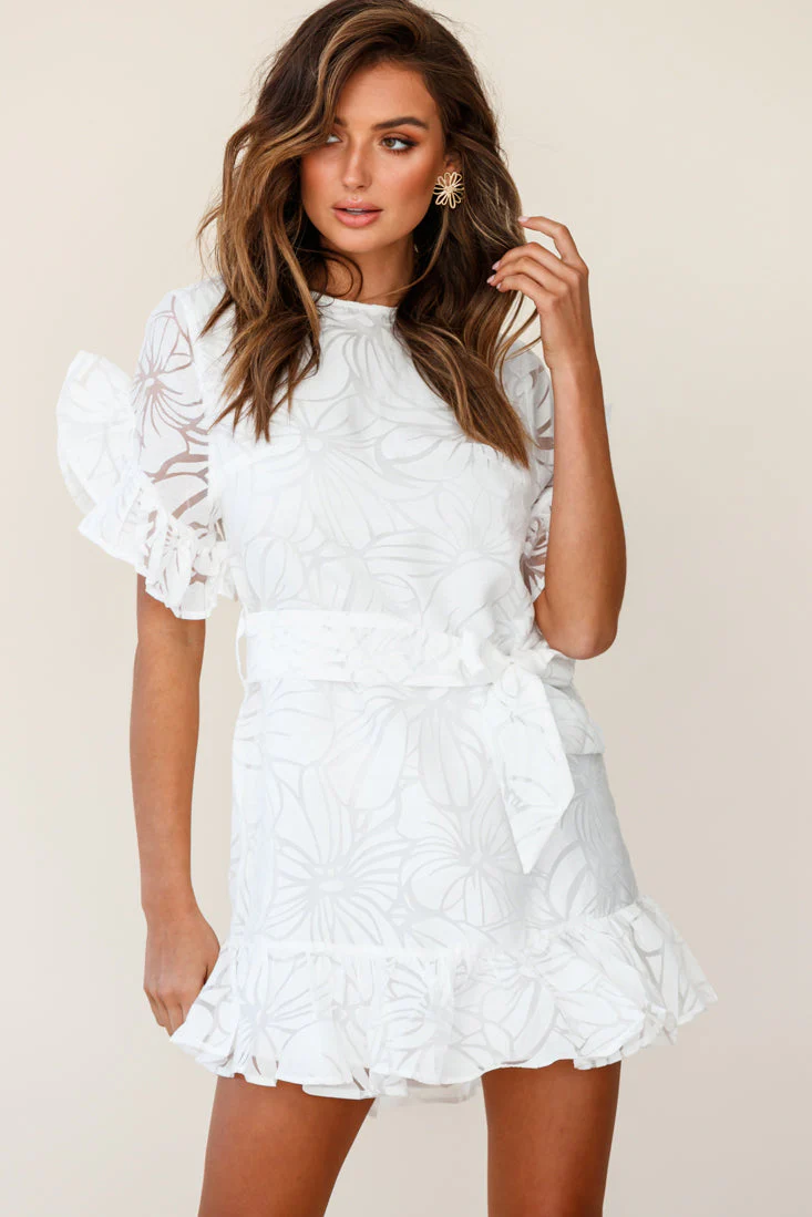 Coolum Ruffle Sleeve Dress White - Image 7