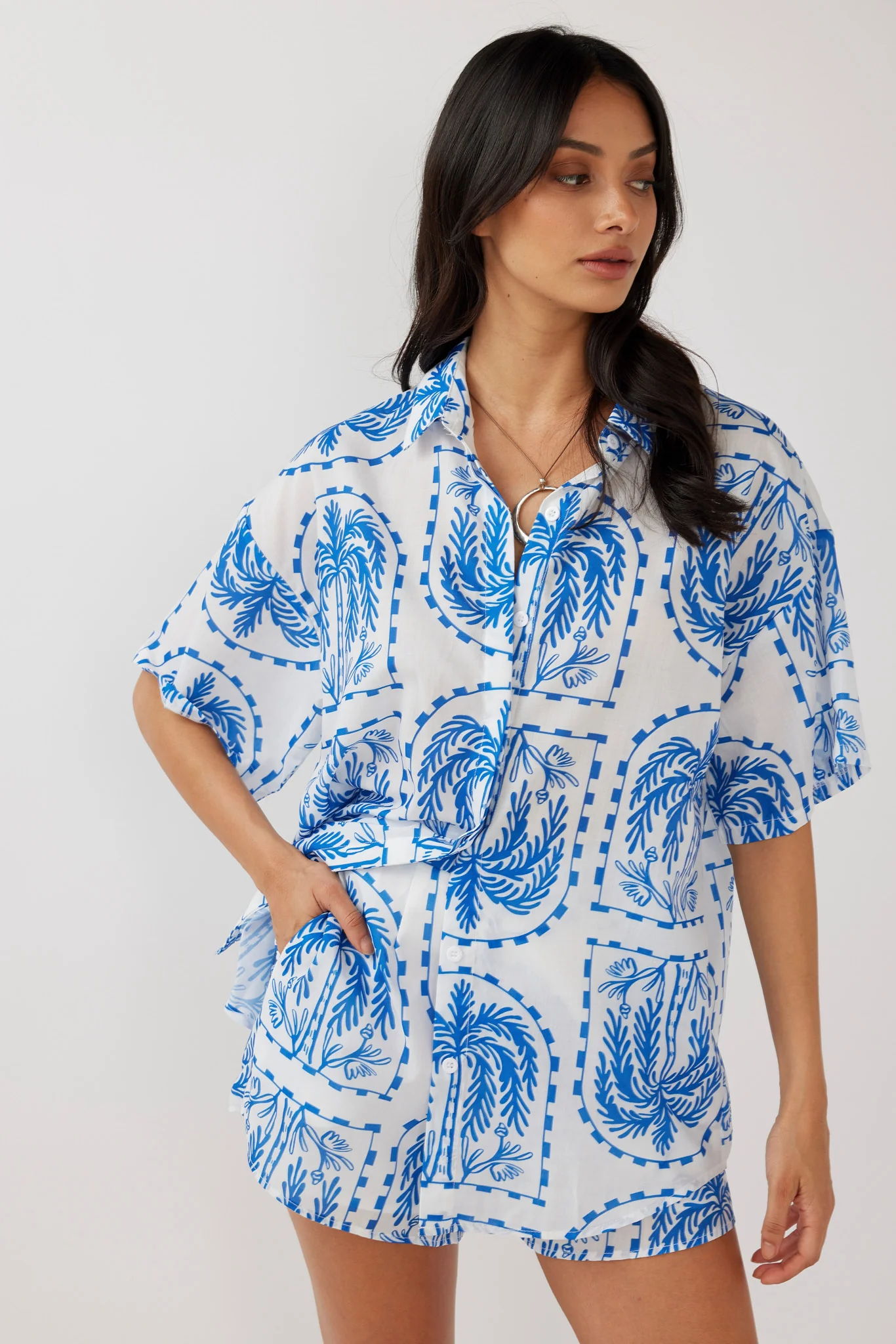 Cora Button-Up Shirt Print Blue White - Image 2