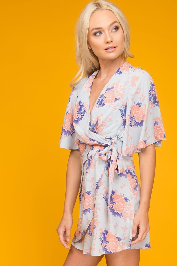 Coraline Floral Print Dress Grey & Orange - Image 3