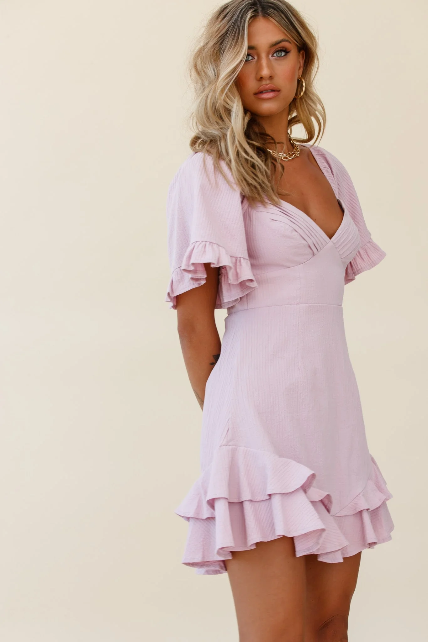 Corina Pleated Bust V-Back Dress Blush - Image 5