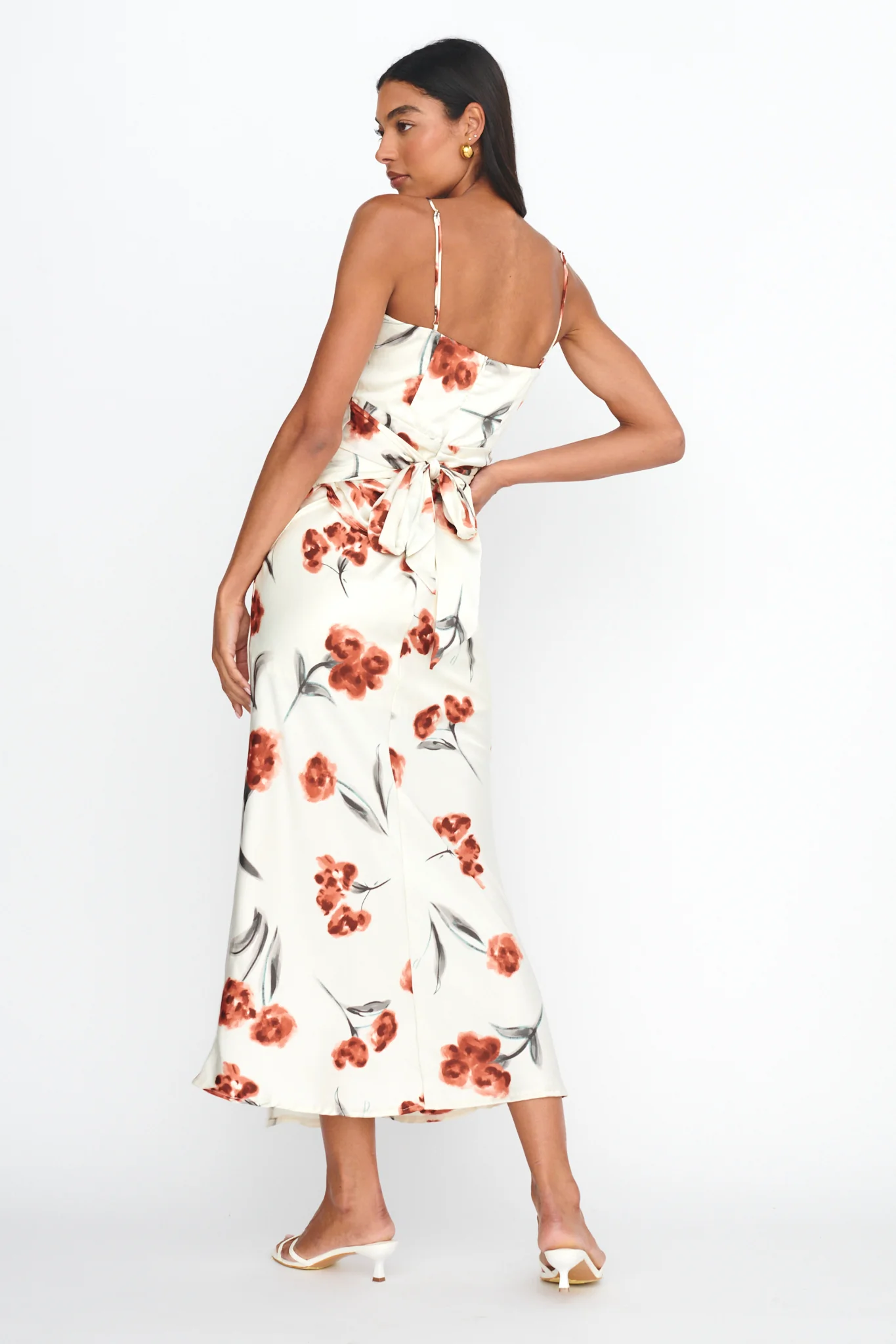 Corinna Tied Waist Split Dress Floral Poppy - Image 2