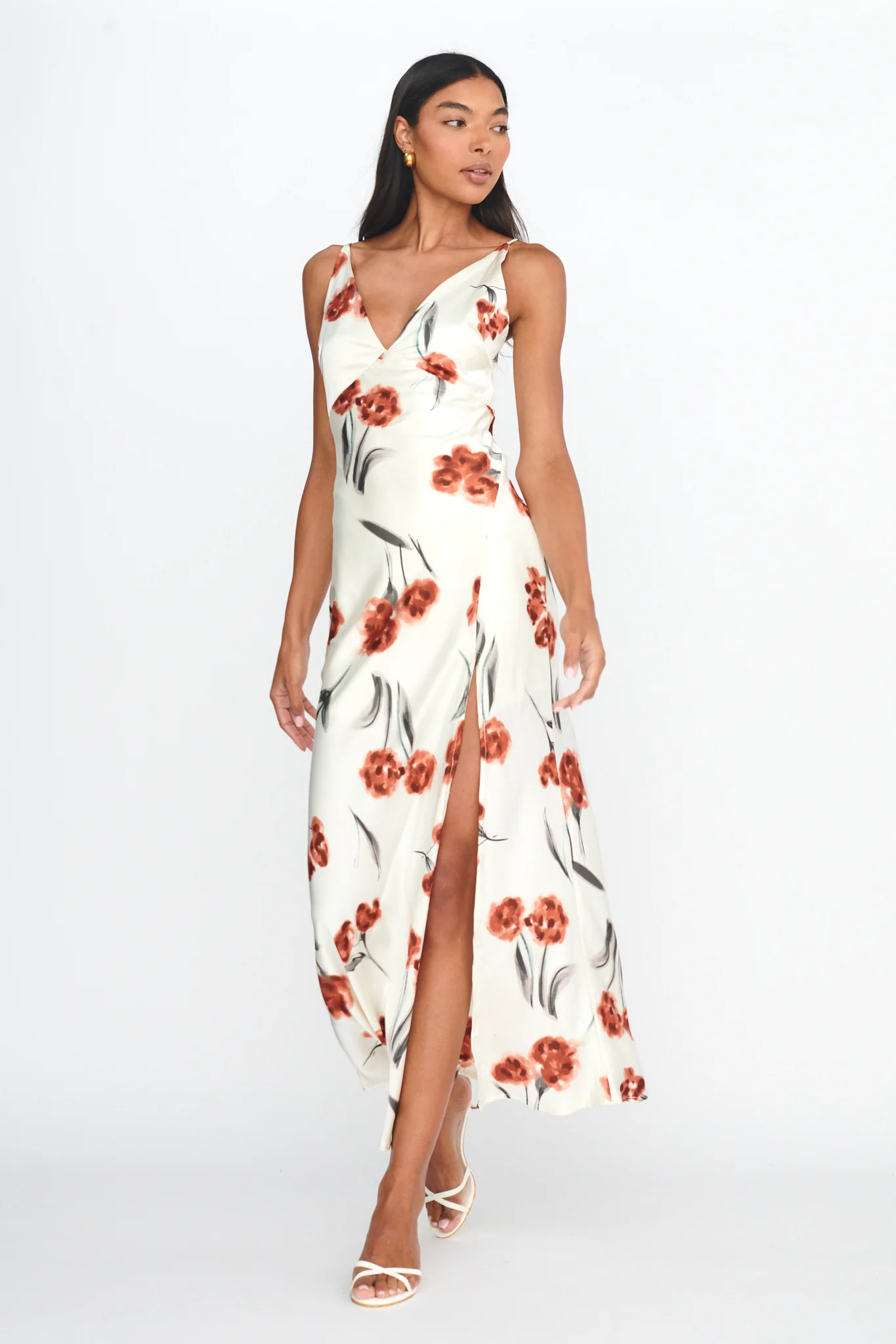 Corinna Tied Waist Split Dress Floral Poppy - Image 4
