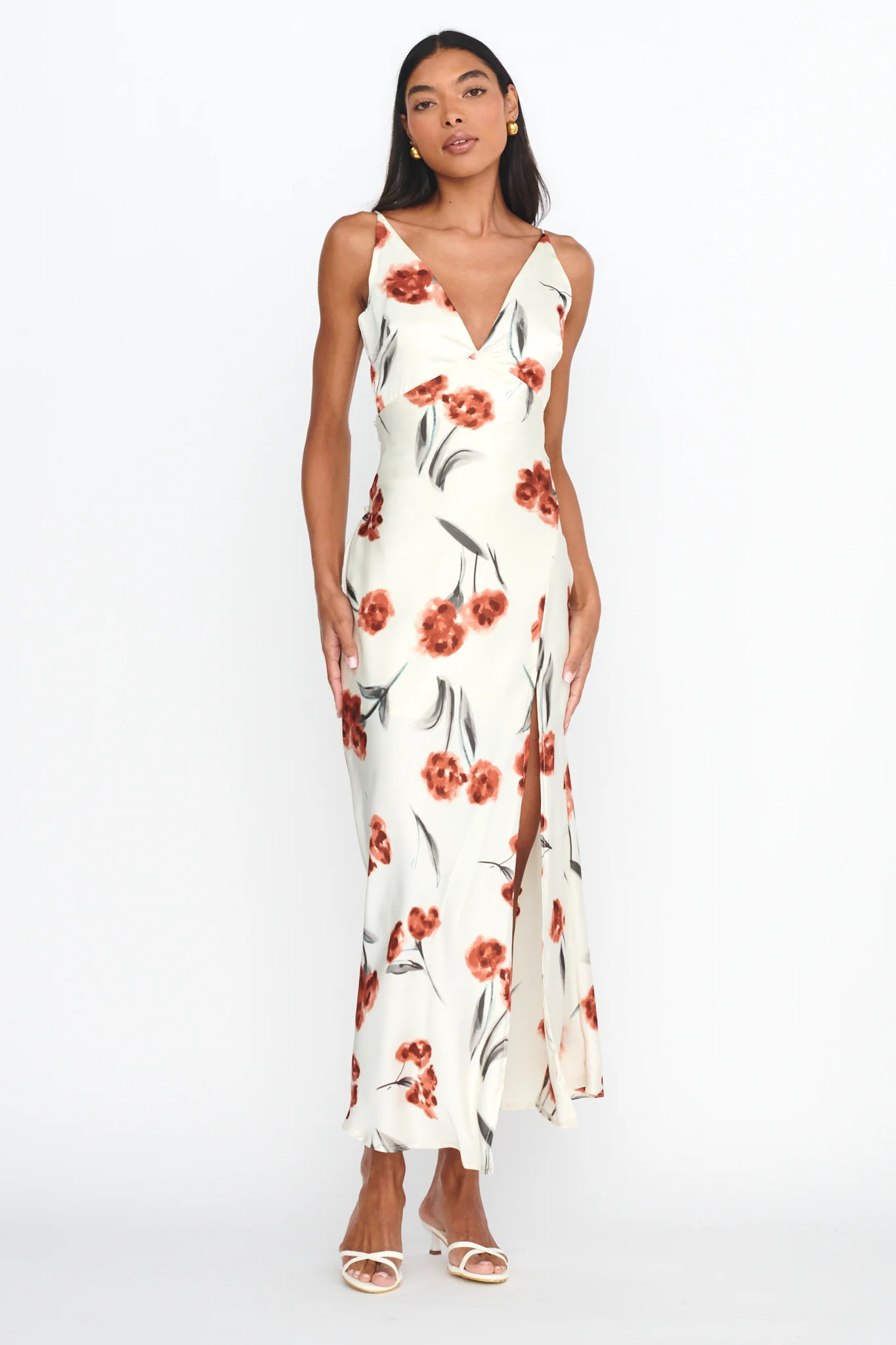 Corinna Tied Waist Split Dress Floral Poppy - Image 5