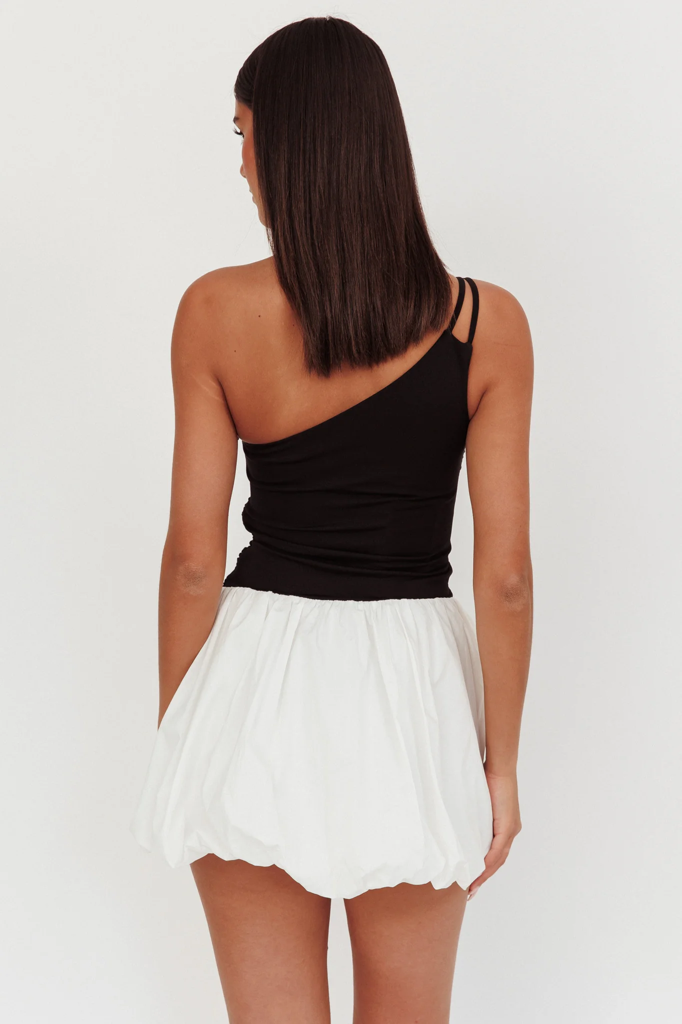 Corinthia One-Shoulder Bubble Mini Dress Black/White - Image 3