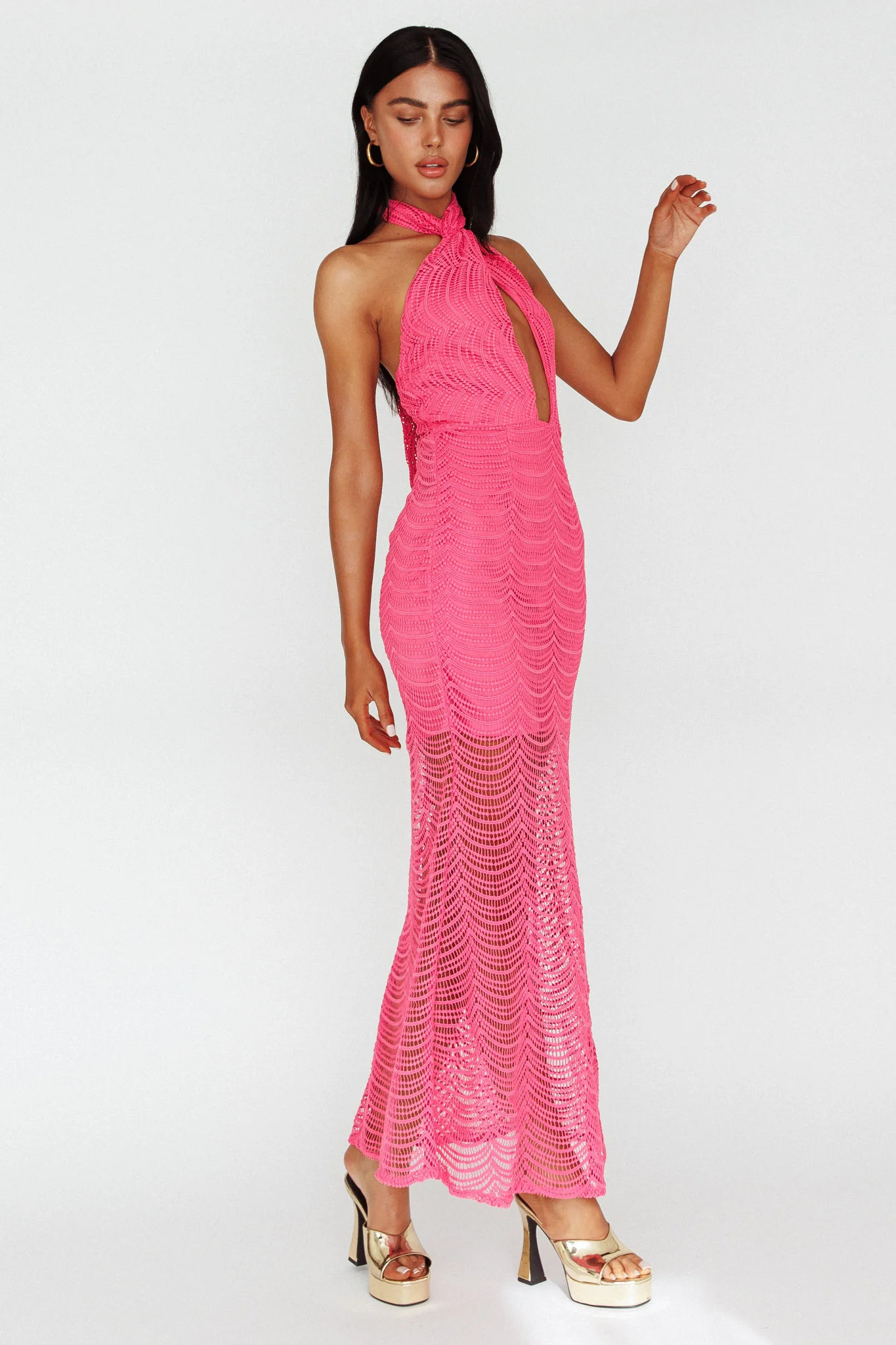 Costa Halterneck Midi Dress Pink - Image 5