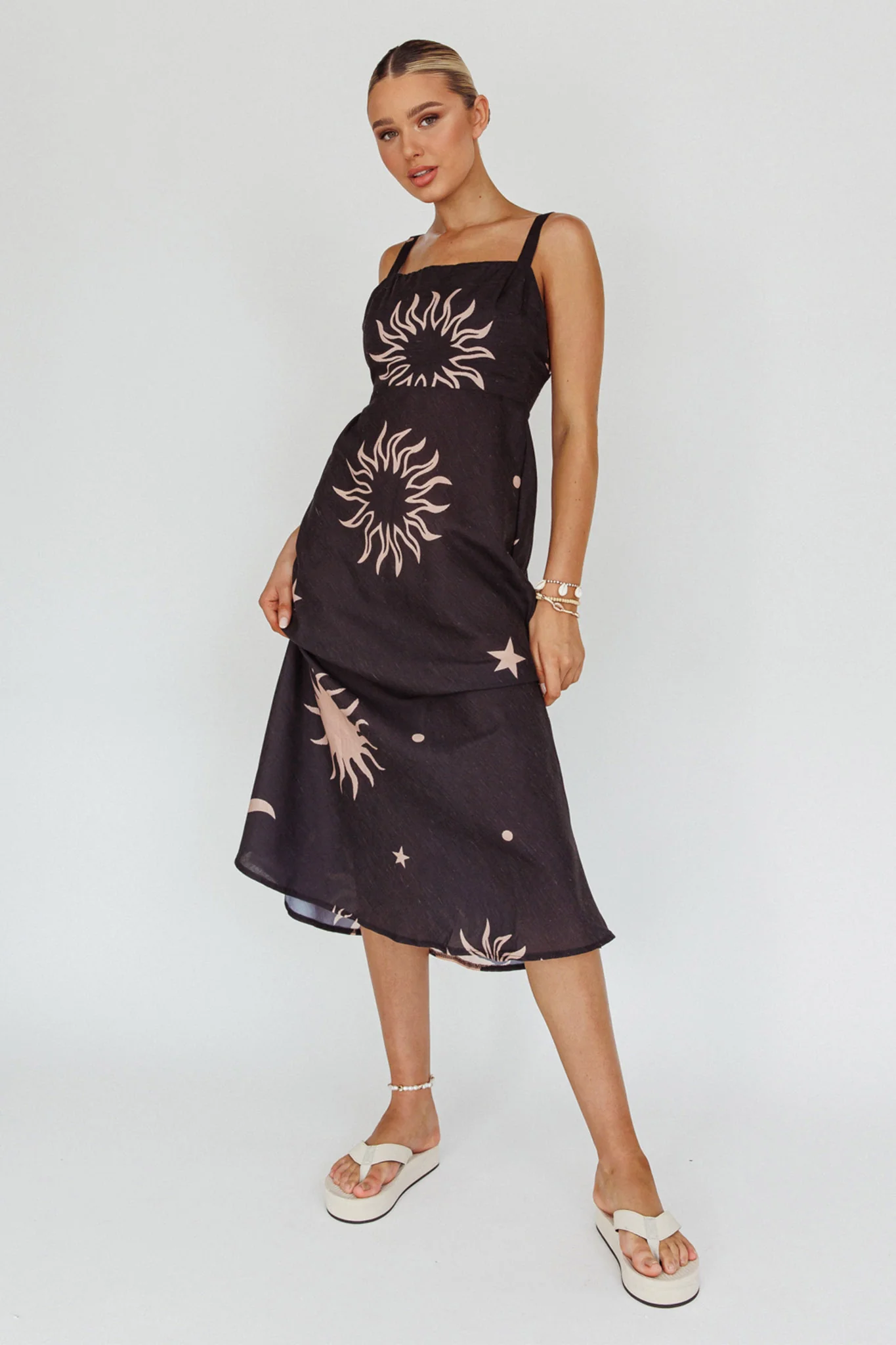 Coucou Square Neckline Midi Dress Celestial Print - Image 3