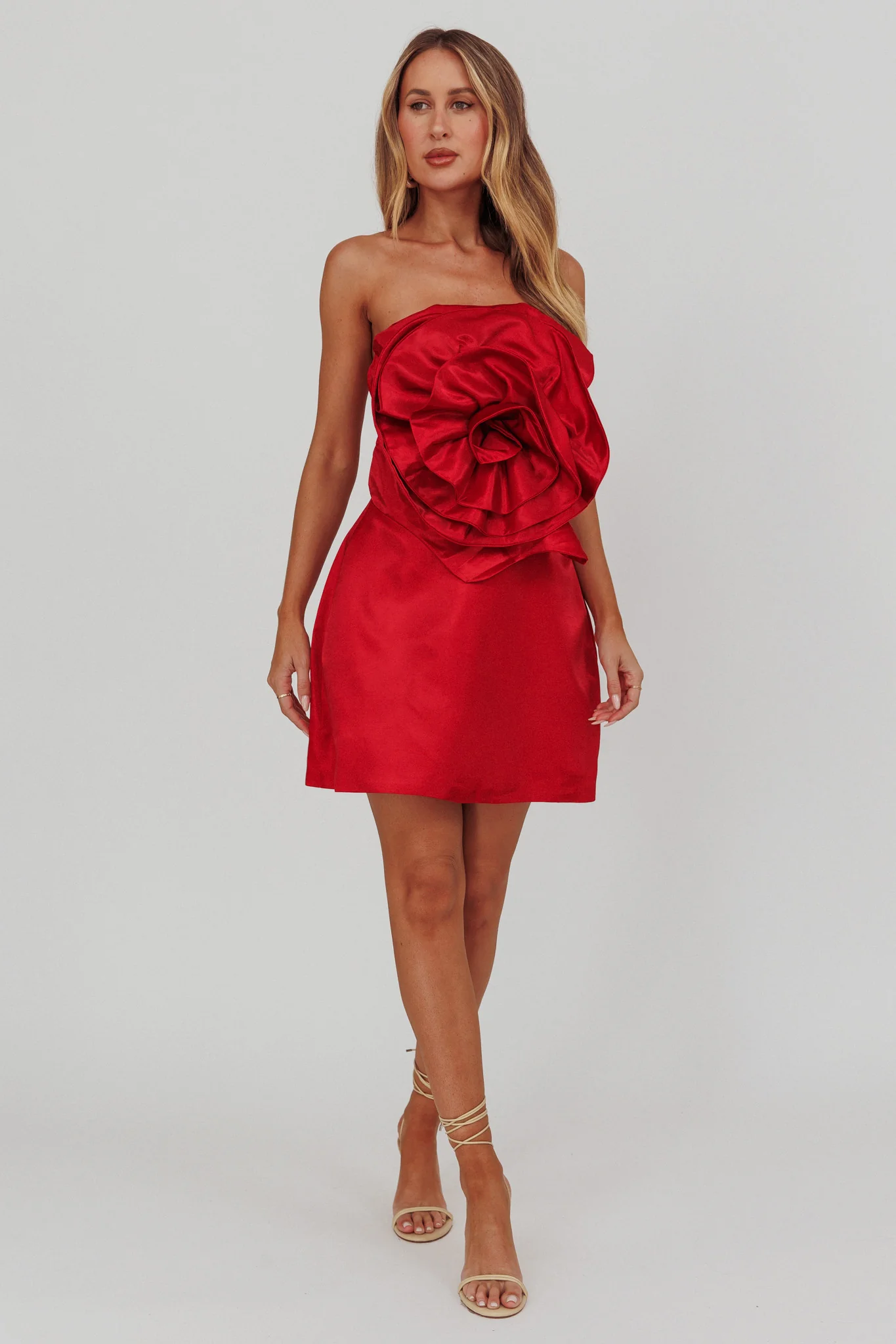 Count Down Rose Feature Strapless Top Red - Image 5