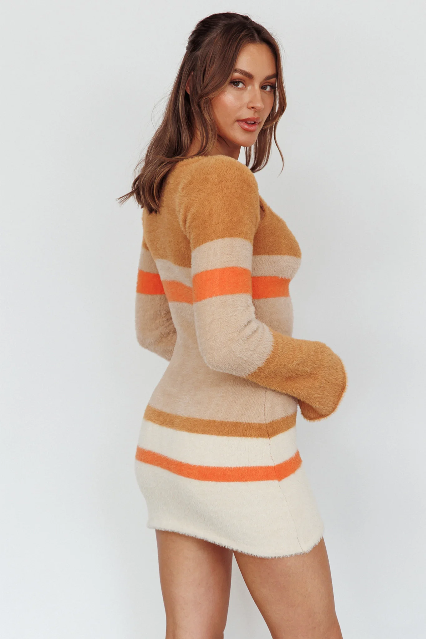 Count On It Fuzzy Knit Mini Dress Brown Multi - Image 2