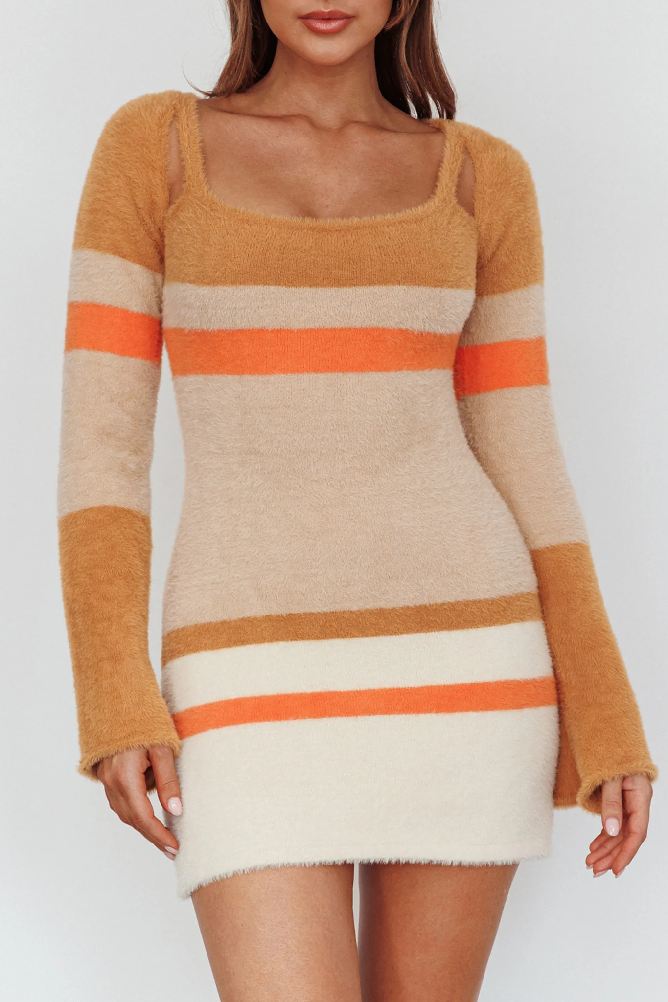 Count On It Fuzzy Knit Mini Dress Brown Multi - Image 4