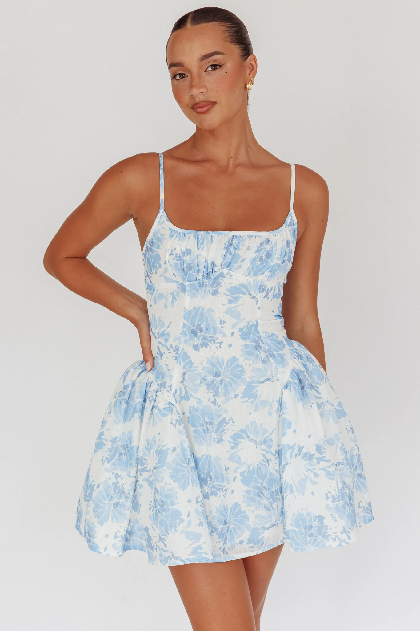 Courting Cami Strap Mini Dress Floral Blue - Image 6